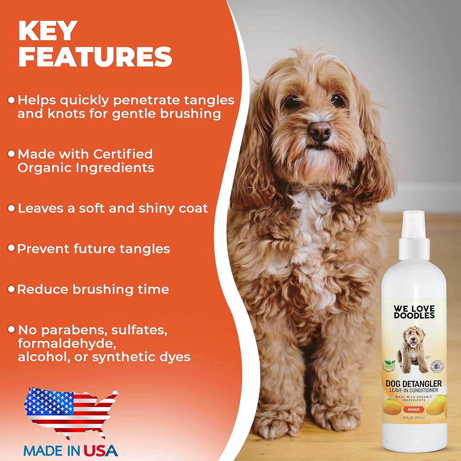 We Love Doodles Spray desenredante para perros, acondicionador sin enjuague para perros, espray desenredante para perros, espray desenredante para