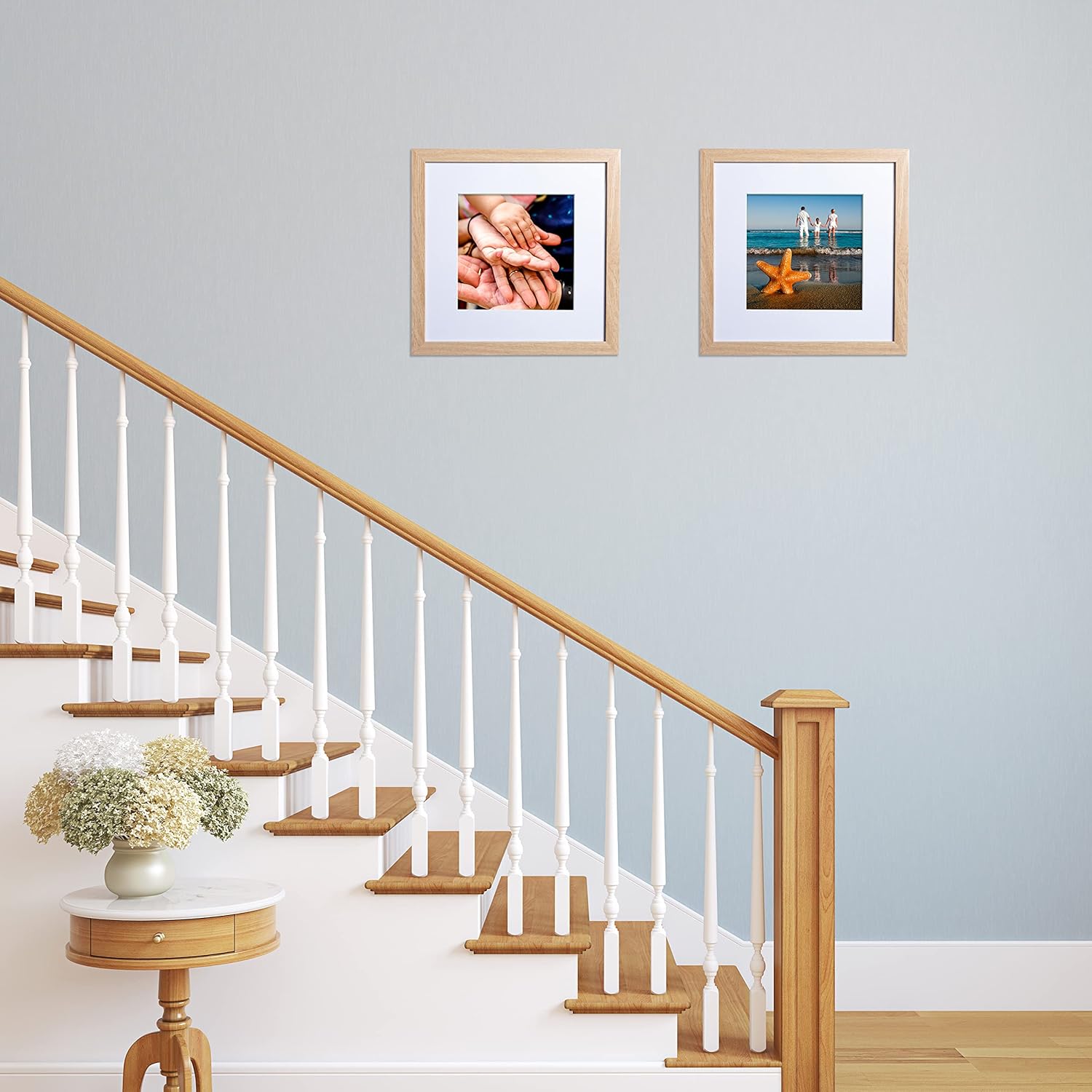 FrameWorks Marco de fotos clásico de madera de 12 x 12 a 8 x 8 pulgadas, vidrio templadoroble natural, paquete de 2 unidades