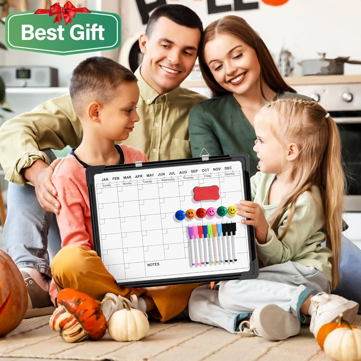 Calendario de borrado en seco para pared, pizarra blanca magnética de 16 x 12 pulgadas, calendario mensual colgante de doble cara, pizarra de