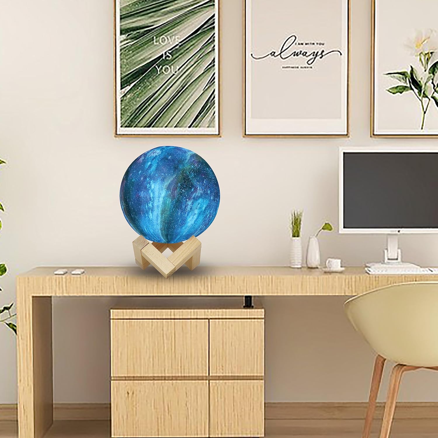 Lámpara de luna de galaxia, 7.87 pulgadas, 16 colores, luz de luna LED 3D con soporte, recargable por USB, táctil y control remoto, luz nocturna de
