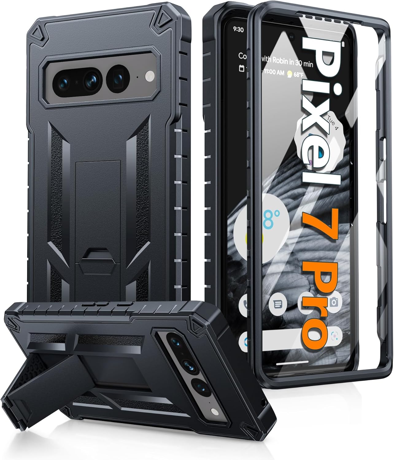 FNTCASE Funda para teléfono Google Pixel 7-Pro protección a prueba de golpes con protector de pantalla integrado y función atril, resistente de