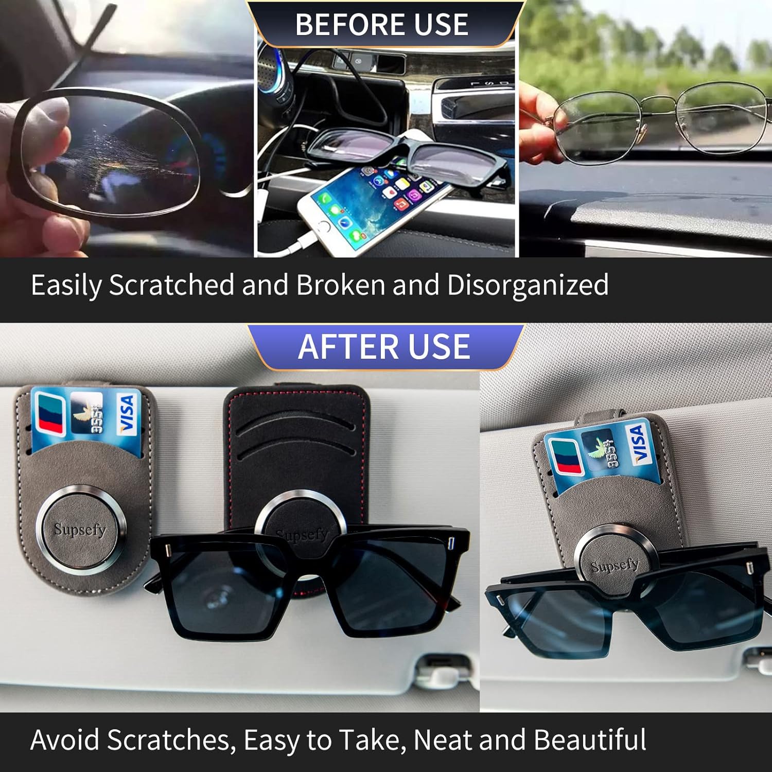 Soporte universal para lentes de sol para lentes de sol de automóvil, soporte para visera de automóvil para almacenamiento de múltiples gafas, clip