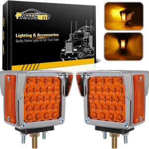 Partsam 2 luces de estacionamiento de doble cara para remolque, pedestal con viseras cromadas, ámbarámbar de doble cara cuadrada, 52 luces LED de Partsam 2 luces de estacionamiento de doble cara para remolque, pedestal con viseras cromadas, ámbarámbar de doble cara cuadrada, 52 luces LED de