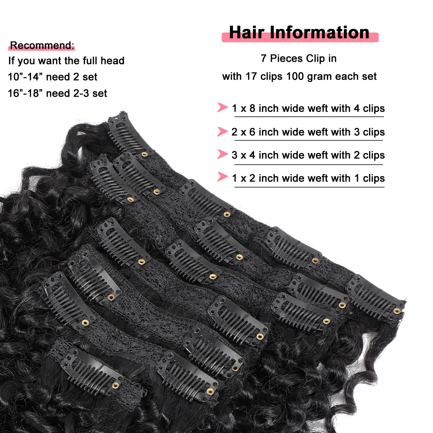 Extensiones de cabello humano rizado con clip, cabello humano real para mujeres negras, 3C 4A, cabello humano rizado con clip, cabello Remy