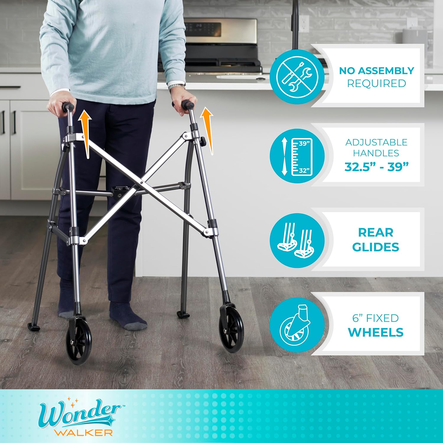 Stander Wonder Walker – Andador ligero y plegable que ahorra espacio para adultos, personas mayores y ancianos, andador de viaje compacto con ruedas
