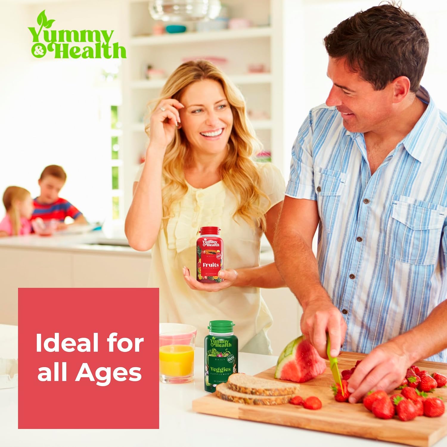 YUMMY & HEALTH Suplemento de frutas y verduras, hecho con superalimentos, 90 cápsulas de frutas y 90 vegetales, fórmula de bienestar para apoyar el