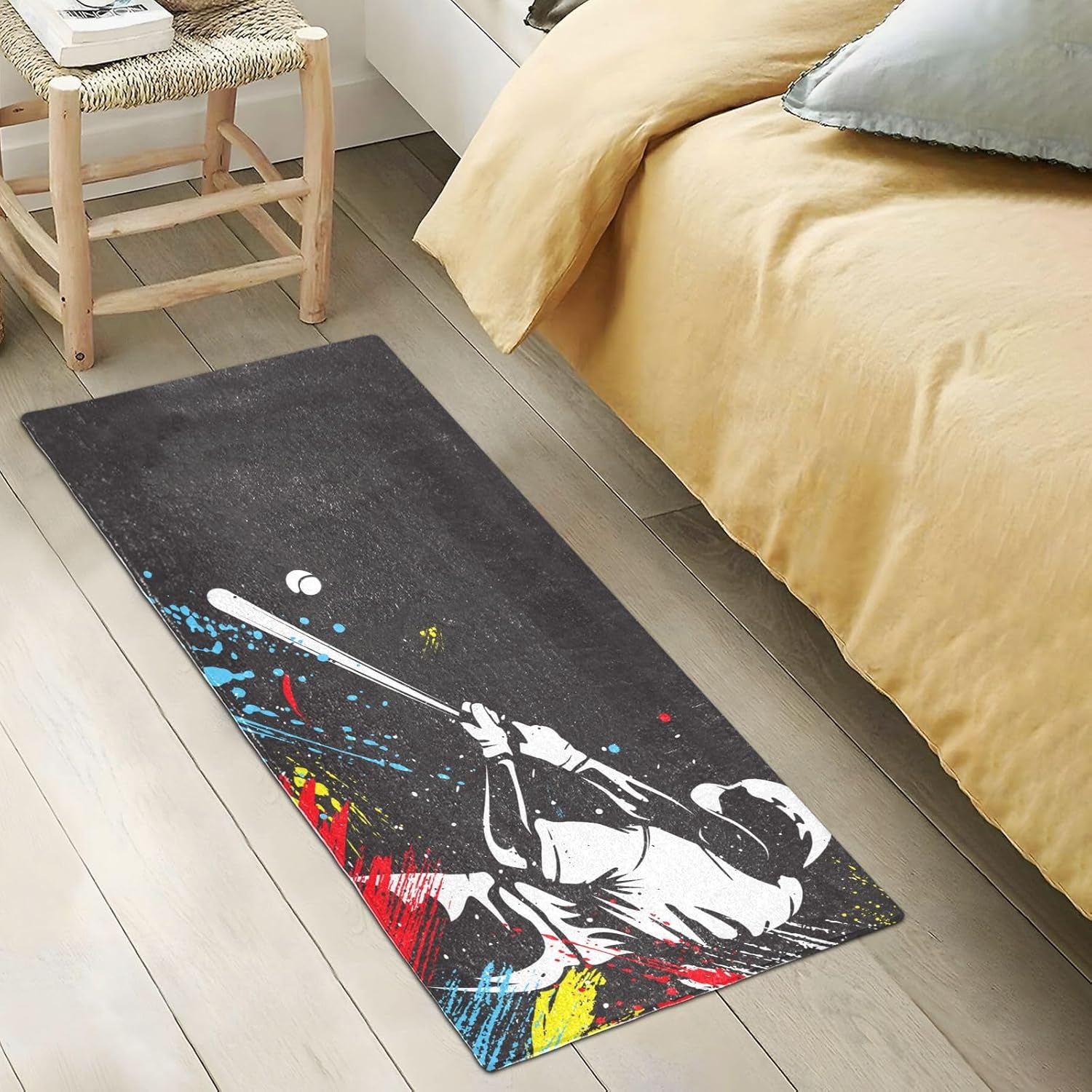 Alfombras de baño de felpa de béisbol para baño, parte trasera de goma antideslizante, lavables, alfombras de baño absorbentes, 39 x 20 pulgadas