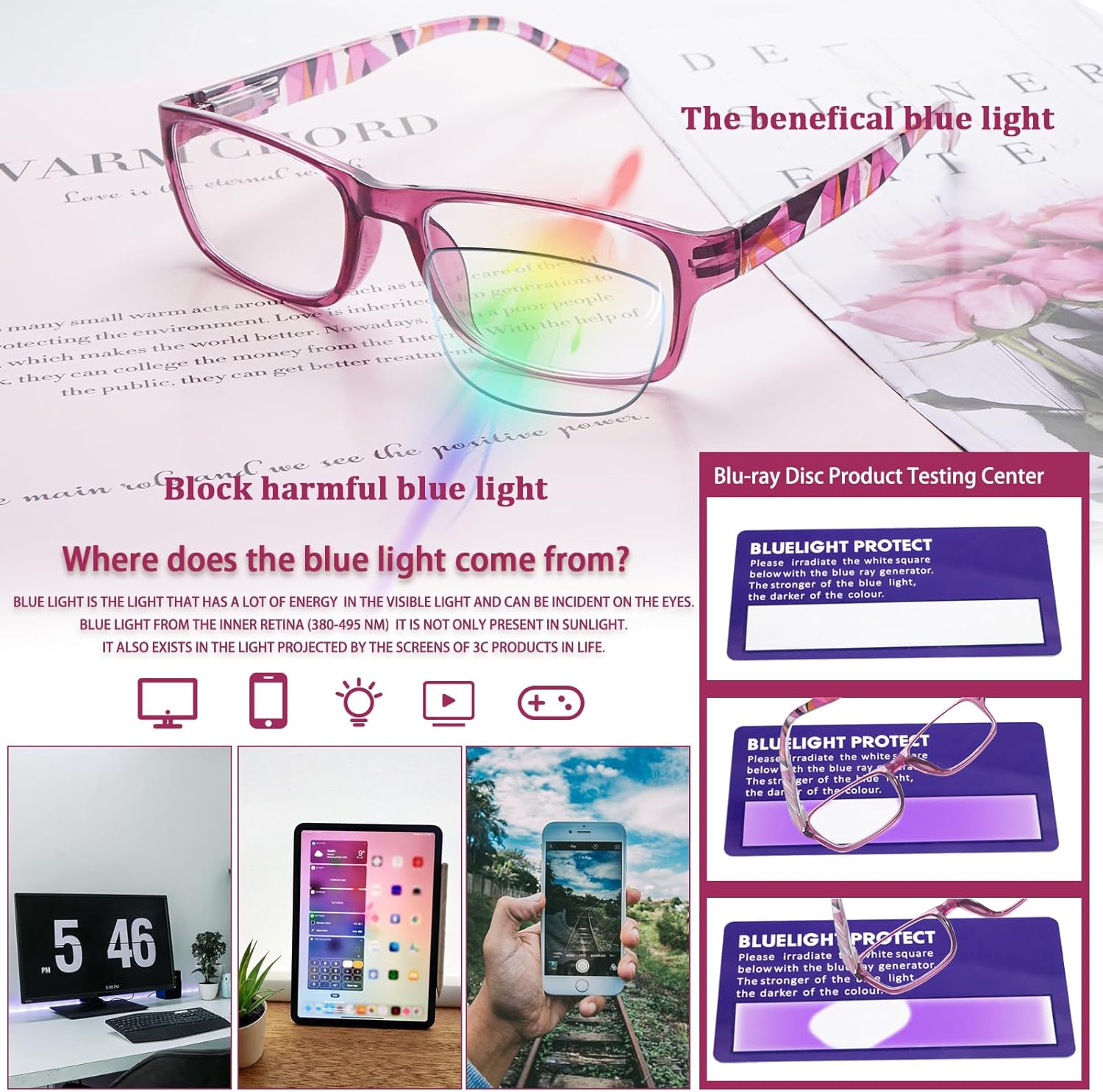 Paquete de 6 elegantes lentes de lectura para mujeres y hombres, bloqueo de luz azul, bisagras cuadradas de resorte, lectores de computadora (6