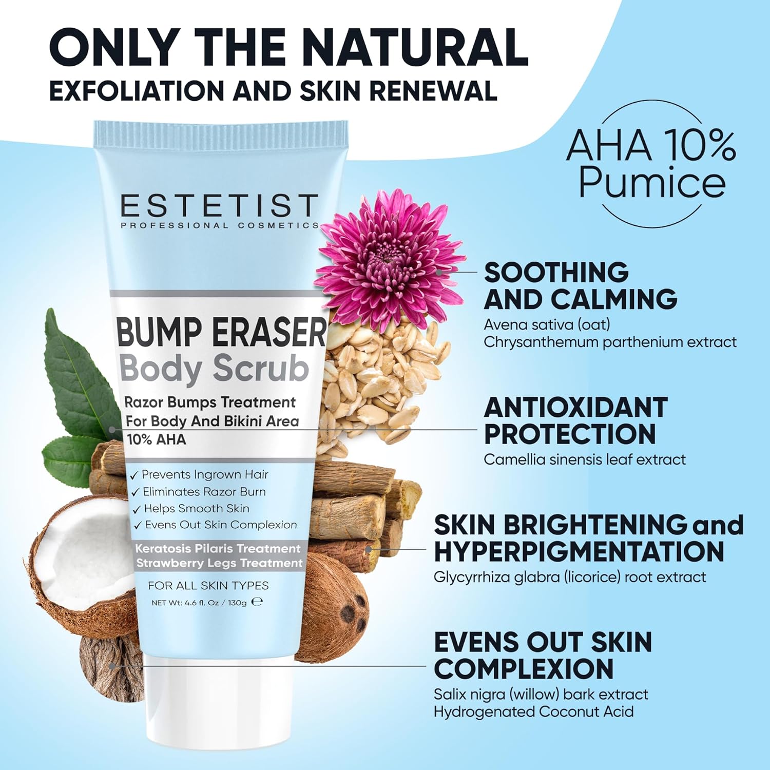 Estetist KP Bump Eraser Body Scrub – Tratamiento de queratosis pilaris y exfoliante corporal para cabello encarnado, golpes de afeitar y piernas de