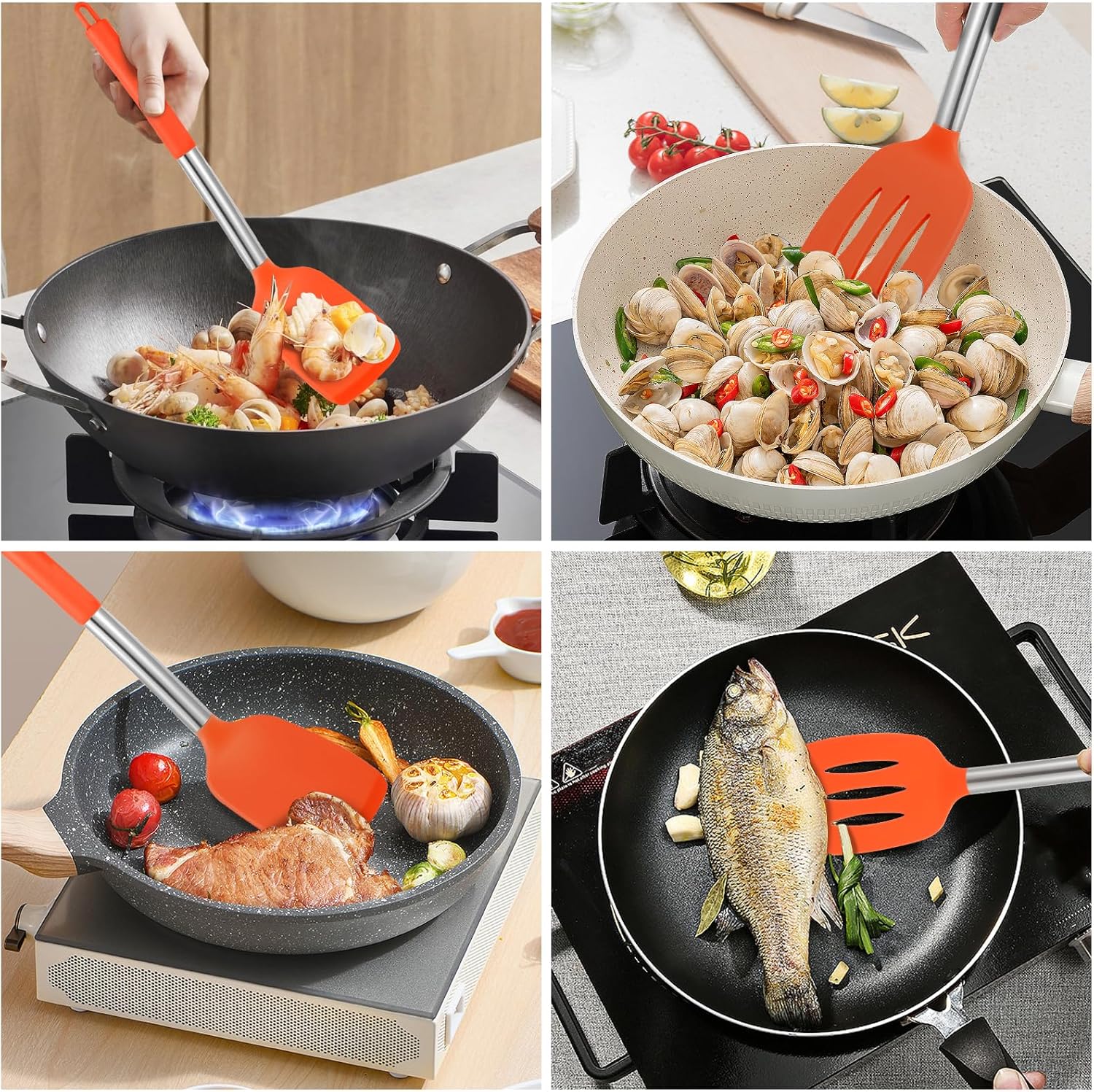 2 piezas de silicona sólida espátulas de cocina ranuradas antiadherentes, utensilios de cocina resistentes al calor de 600 F, utensilios de cocina