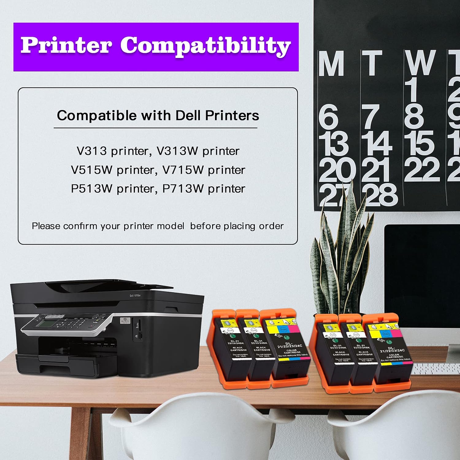 Repuesto para cartuchos de tinta Dell Series 21 compatibles con impresoras Dell V515w, V715w, P513w, P713w, V313, V313w, P713w, P713w, todo en uno,