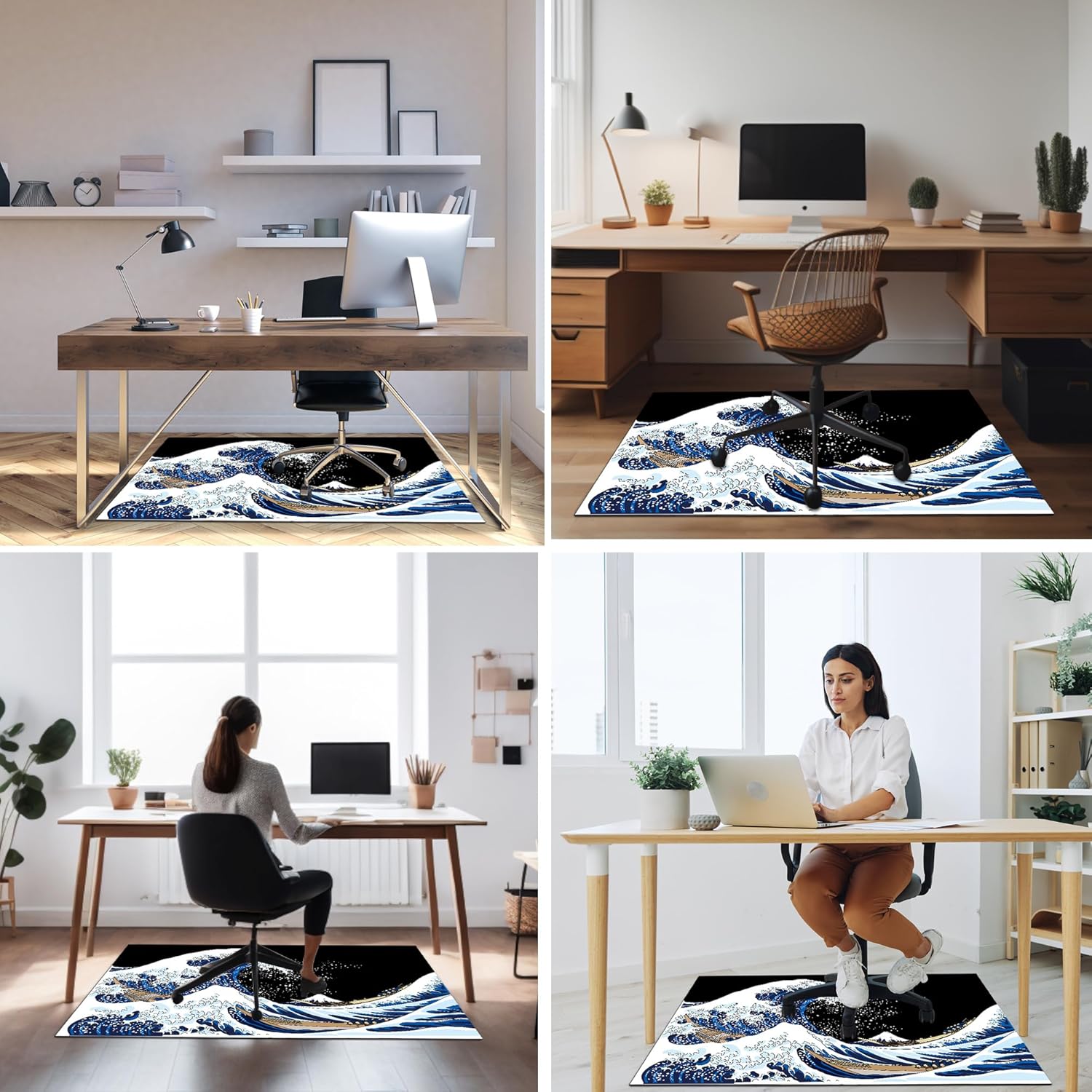 Tapete para silla de oficina para alfombra, tapete para silla de escritorio para alfombra, olas japonesas, tapete para silla de oficina de mar,