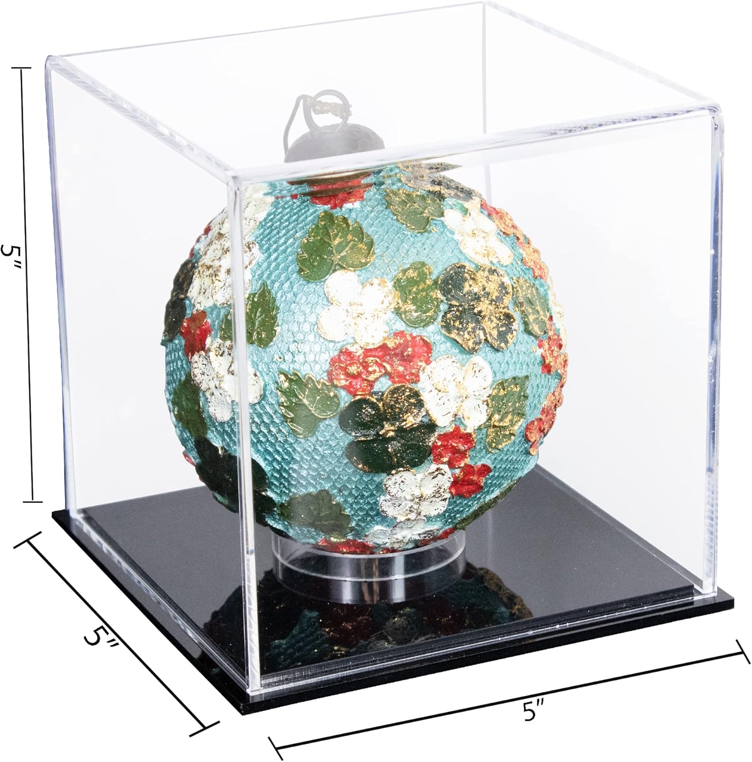 Better Display Cases Vitrina de acrílico transparente para adornos de Navidad o vacaciones con base negra de 5 x 5 x 5 pulgadas (A081V24)