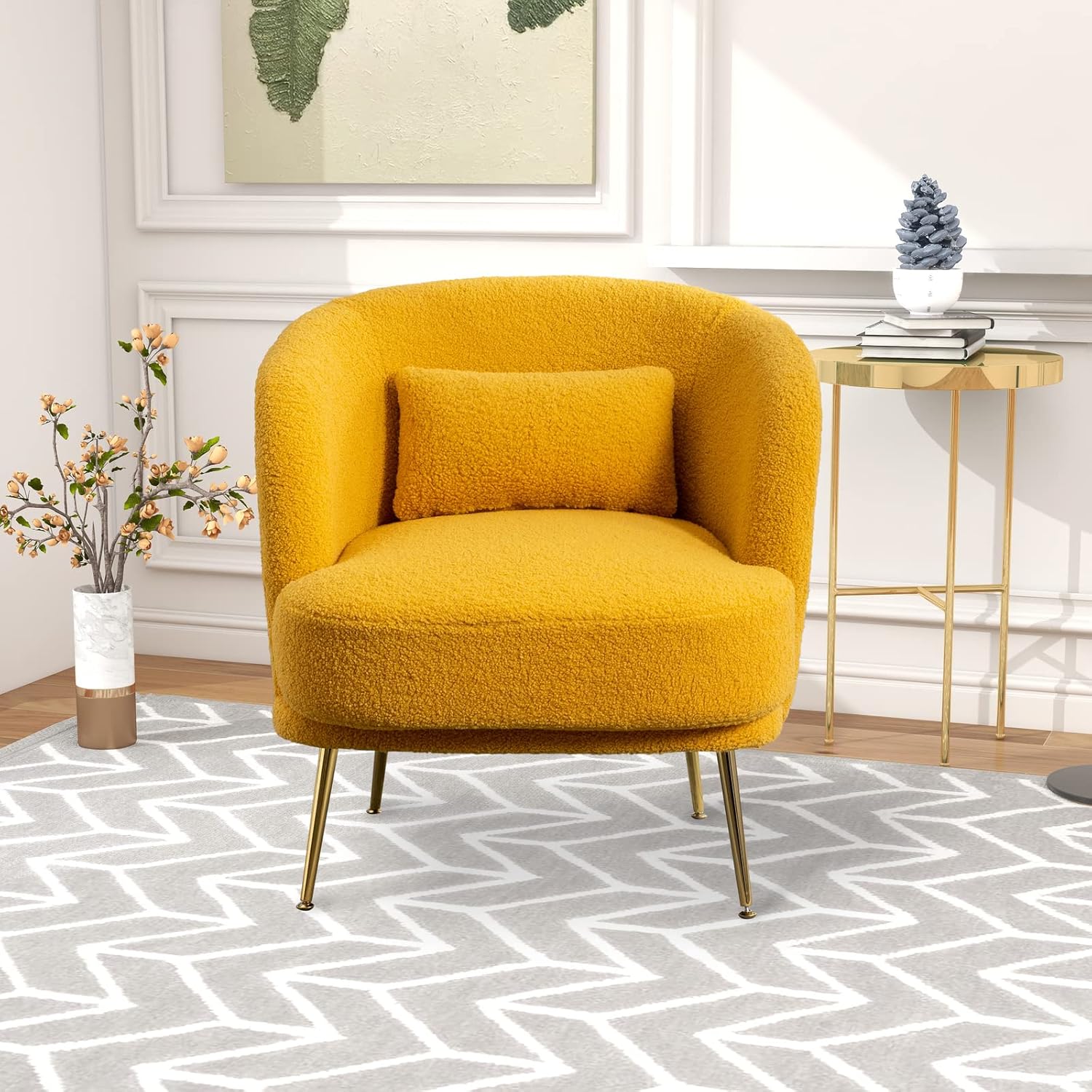 Silla decorativa de 30.32 pulgadas de ancho, respaldo curvado tapizado, silla de lectura, sofá individual, silla de club de ocio con patas