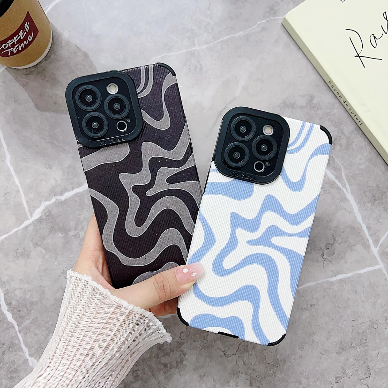 Funda diseñada para iPhone 13 Pro Max, piel sintética suave TPU y bonito arte ondulado pintado para mujeres y niñas, protector delgado a prueba de