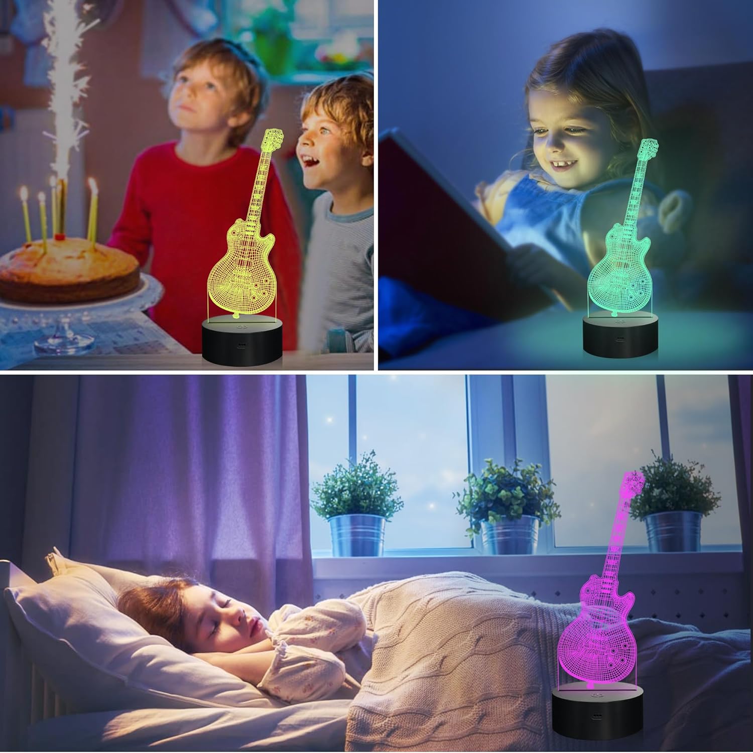 Attivolife Lámpara de guitarra de regalo para guitarra eléctrica, luz nocturna 3D con control remoto + temporizador, lámpara de escritorio que