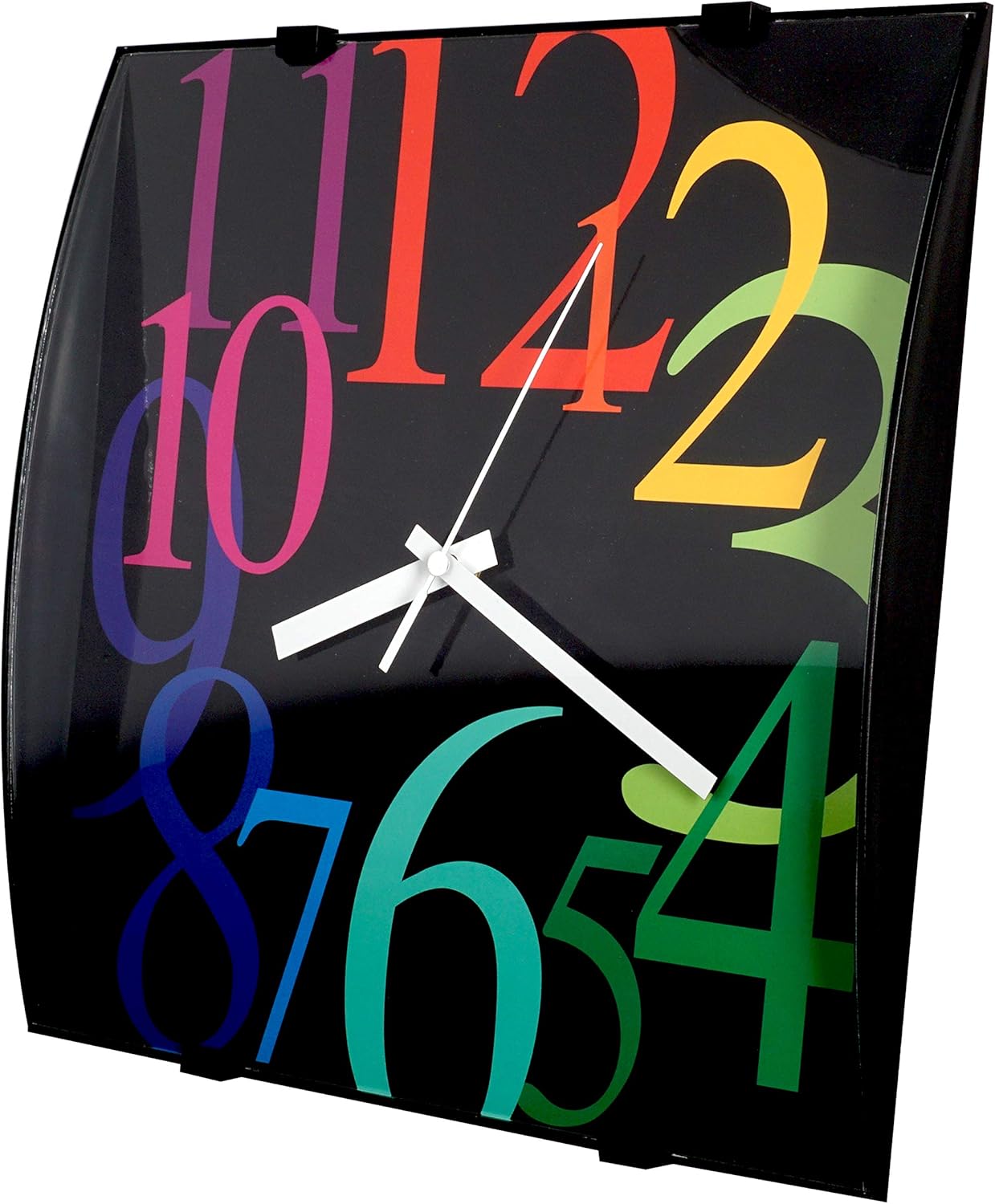 ISHIWA Reloj de pared cuadrado contemporáneo moderno de 12 pulgadas sin tictac lente de vidrio convexo decoración del hogar (W40450-BA)