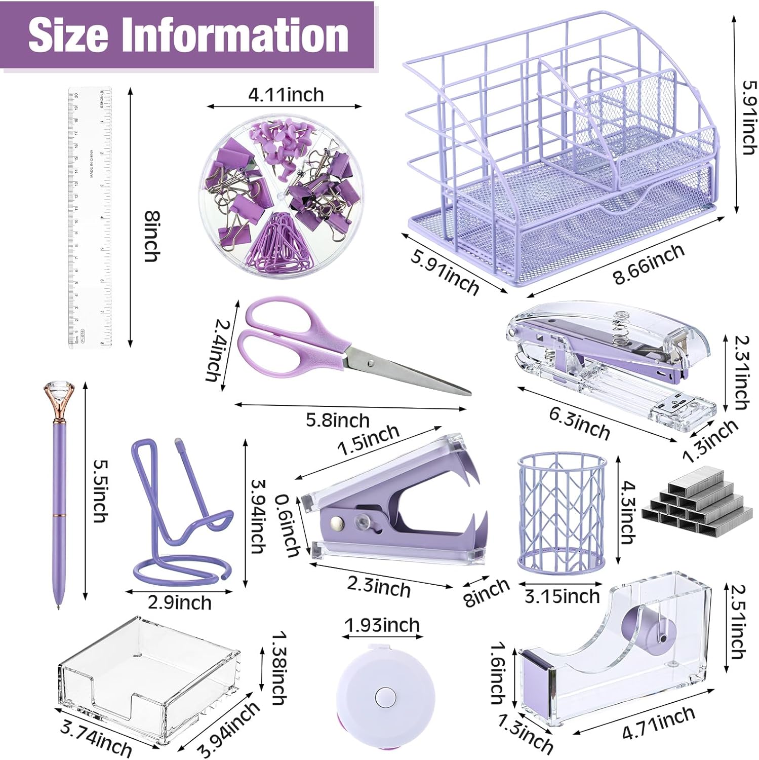 El kit de 14 accesorios de escritorio incluye grapadora, removedor de grapas, soporte para bolígrafos, caja de notas, organizador de malla metálica,