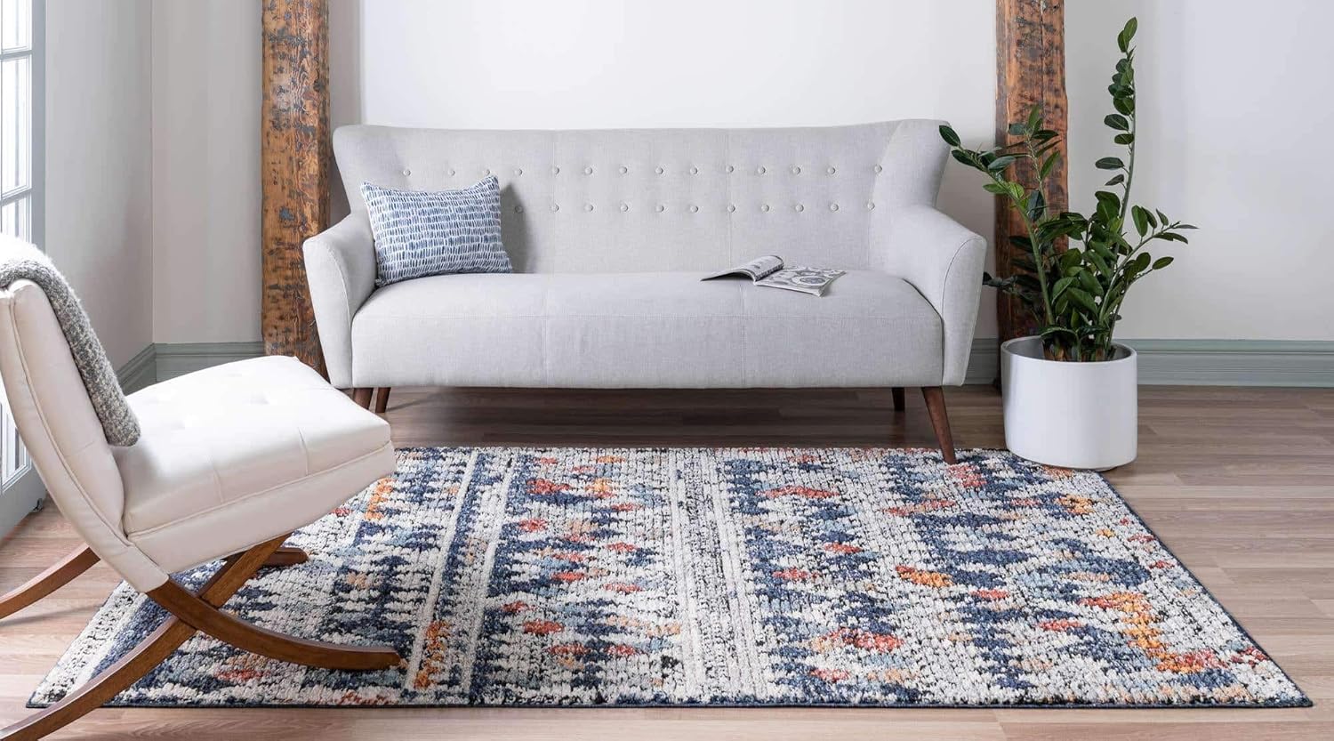 Unique Loom Morocco Collection – Alfombra con borde abstracto, diseño de diamante, bohemio (4 pies x 6 pies, rectangular, multicolor)