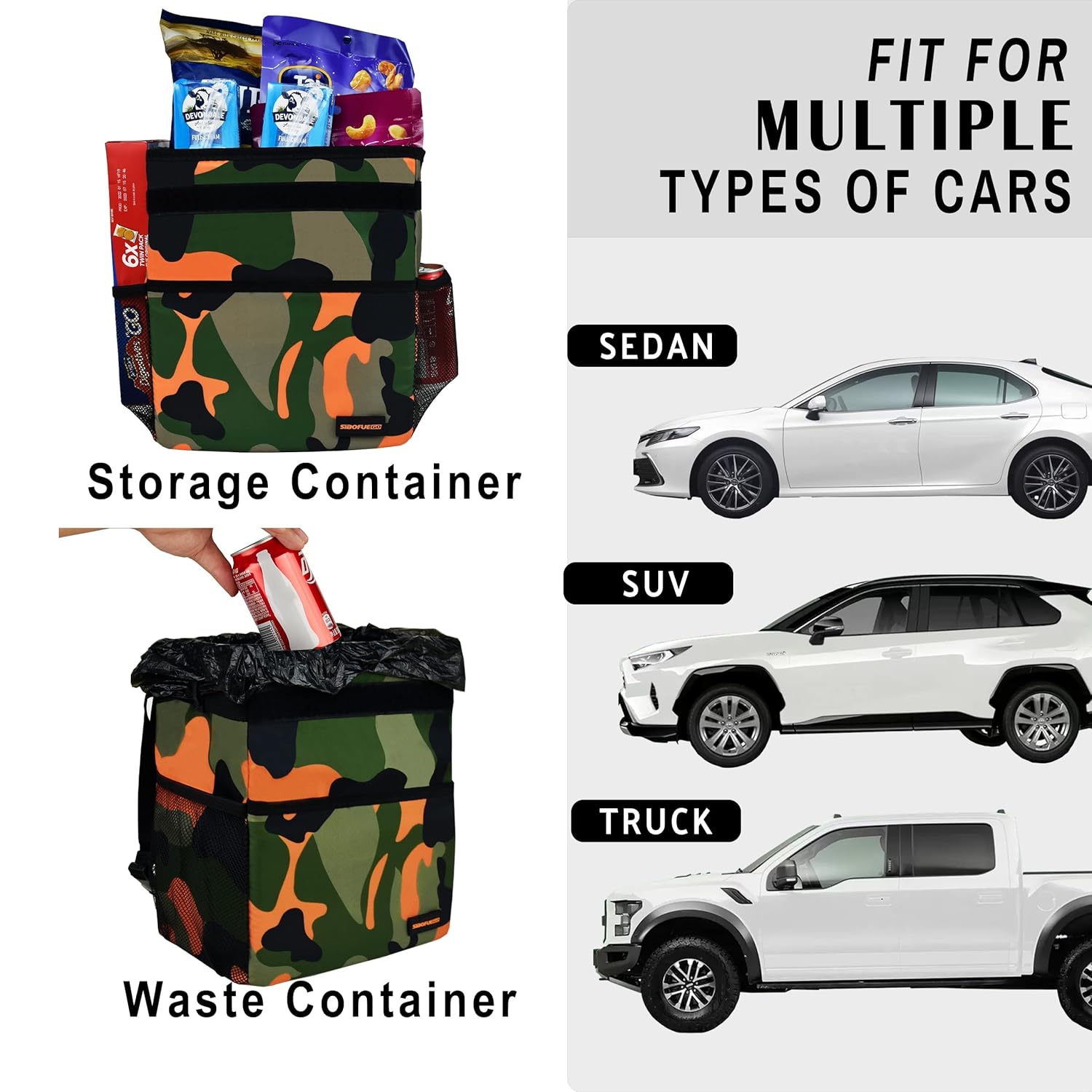 Bonito bote de basura para automóvil con tapa, a prueba de fugas, impermeable, con bolsillos de almacenamiento, organizador plegable multiusos para