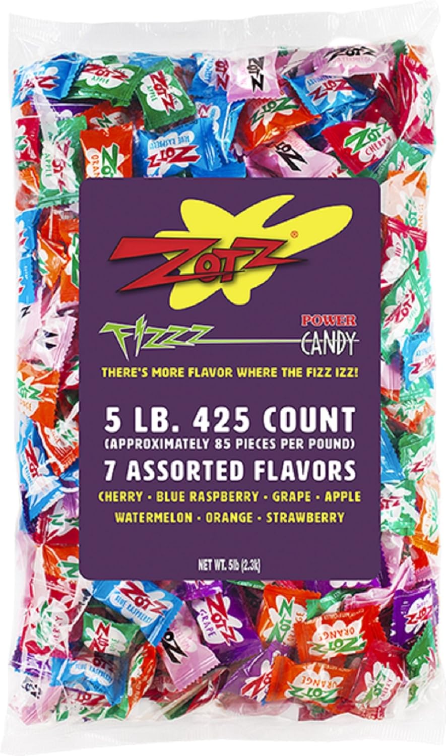 Zotz Caramelos gaseosos, 7 sabores surtidos, bolsa de 5 libras