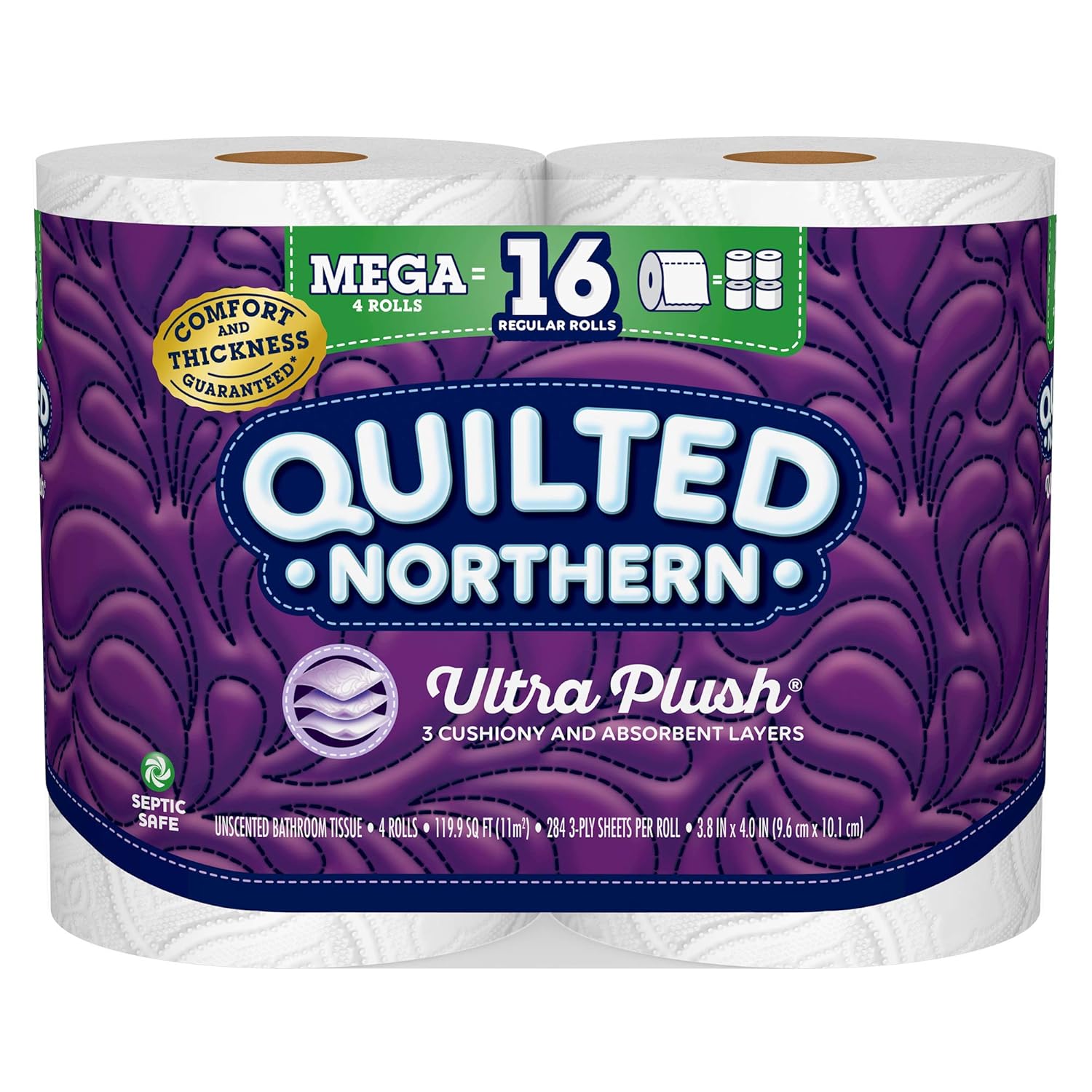 Quilted Northern Papel higiénico ultra afelpado, 4 megarrollos  16 rollos regulares, papel de baño de 3 capas