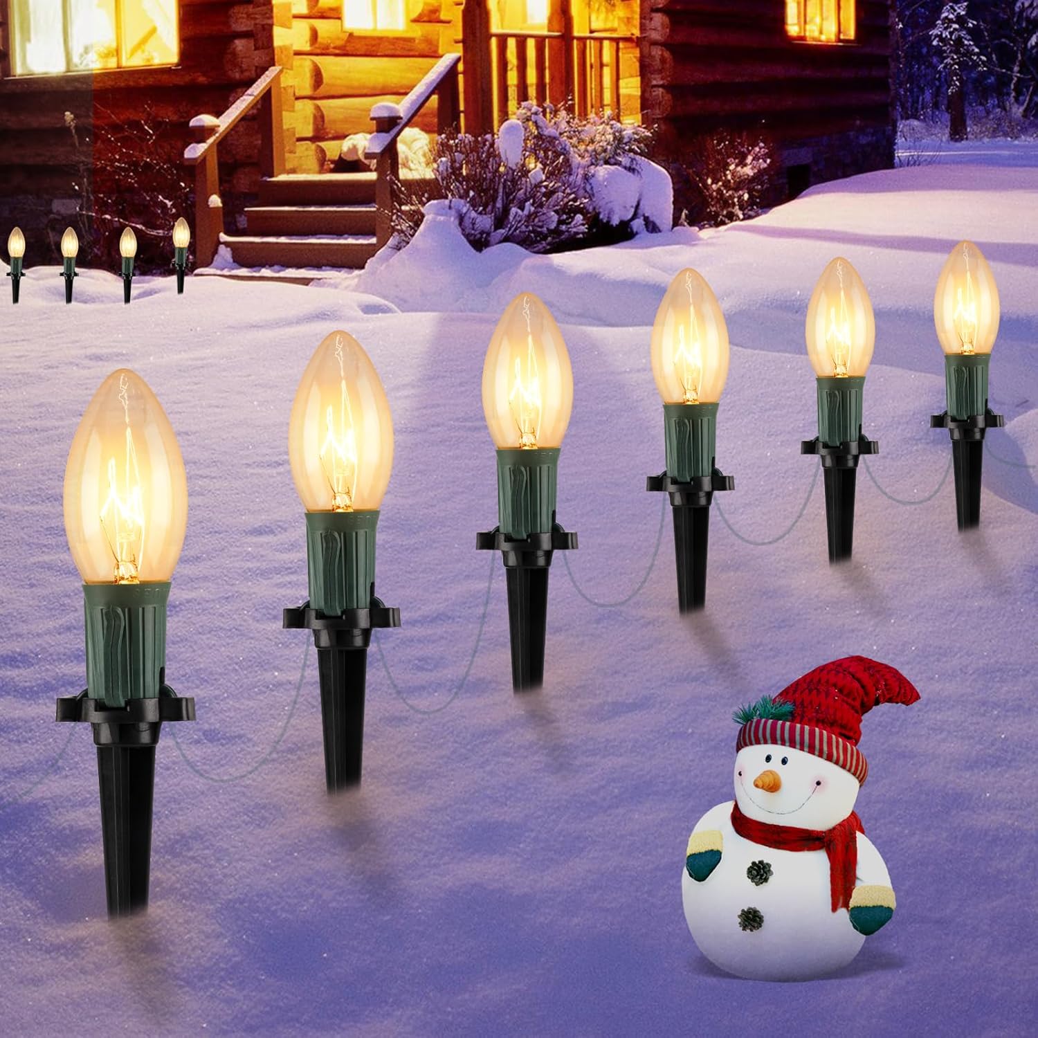 Paquete de 2 luces de camino de Navidad C9 para exteriores, total de 51.4 pies de luces de pasarela con 40 bombillas transparentes, luces de estaca