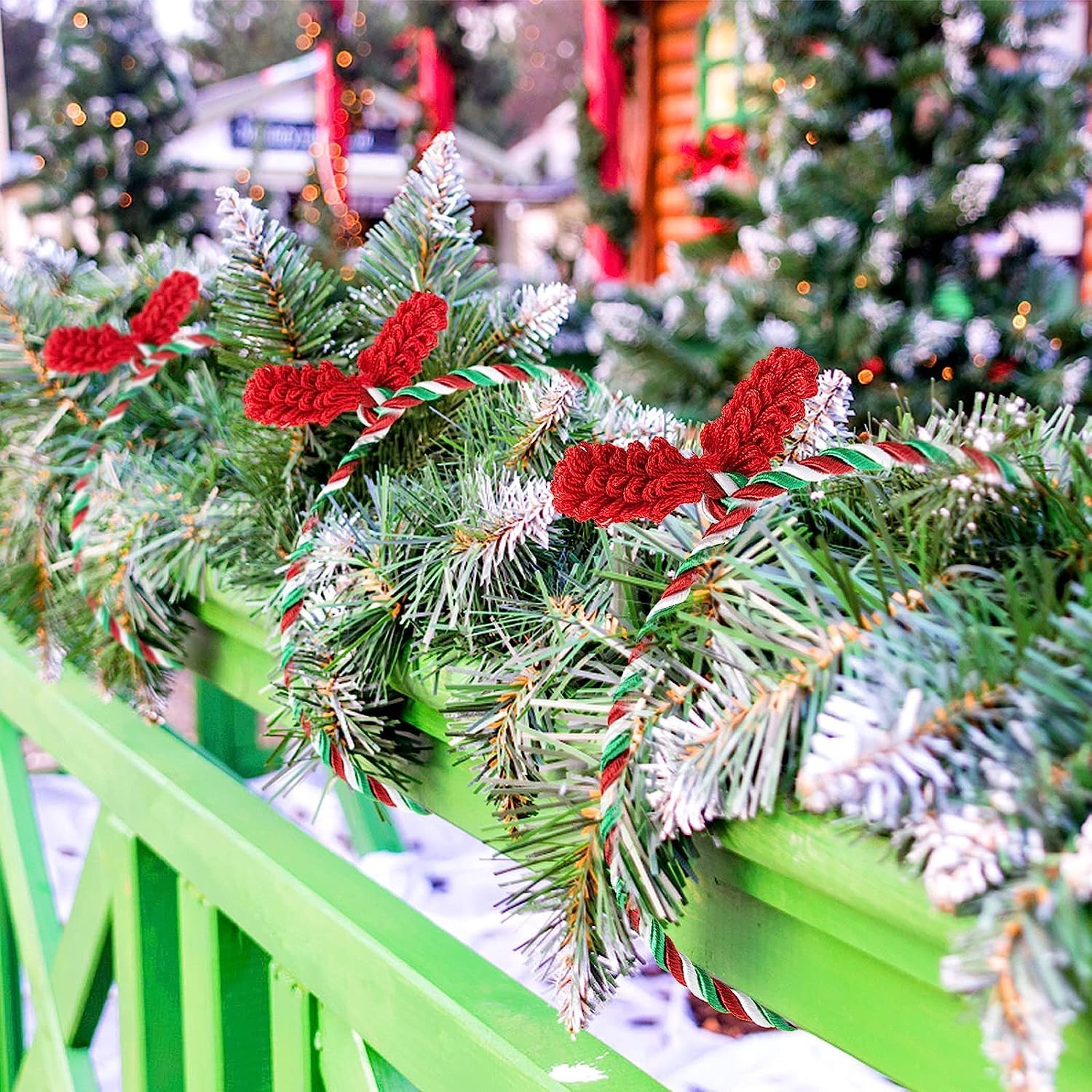 Corbatas decorativas flexibles, reutilizables y anudadas para envolver regalos de Navidad (15, verde, rojo y blanco)