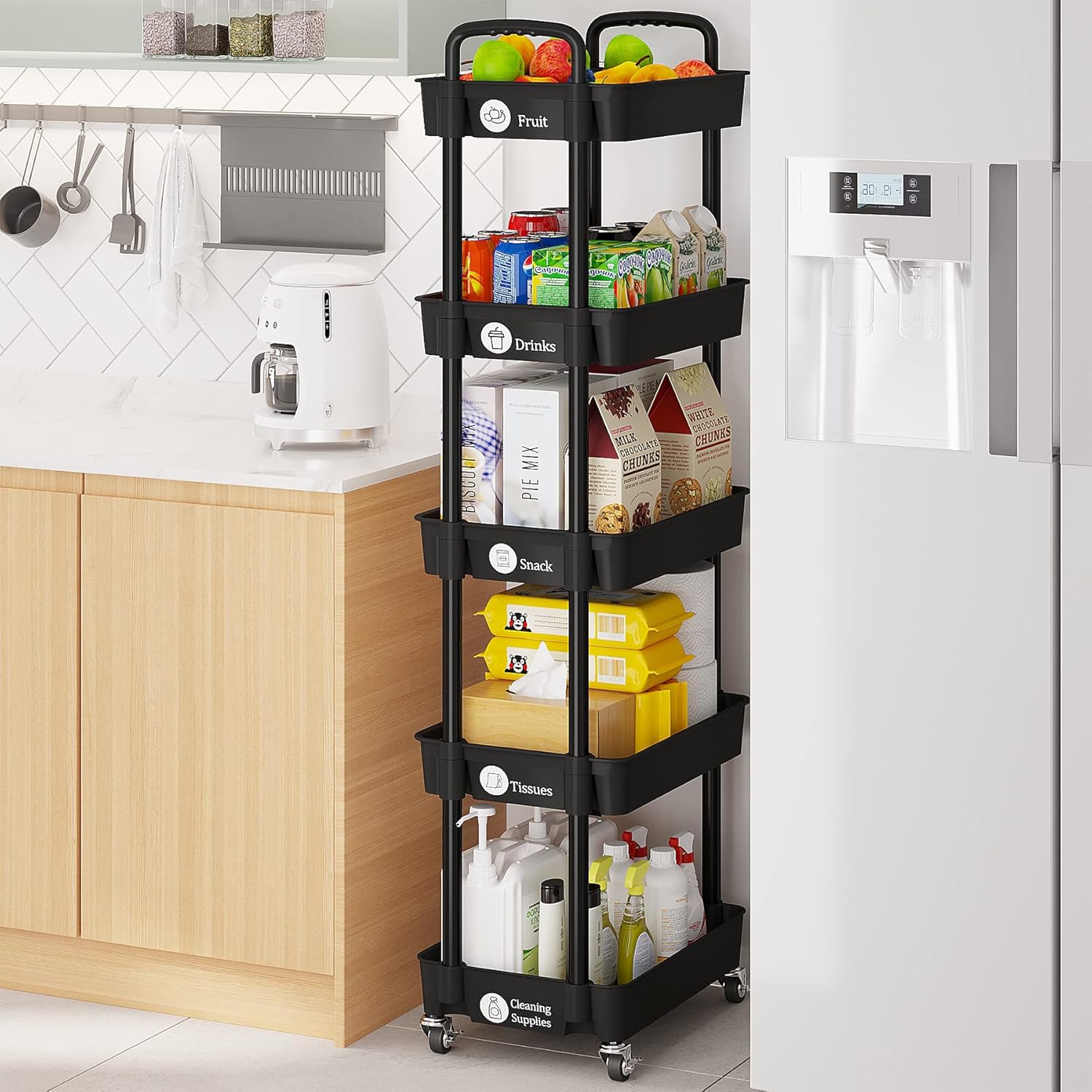 Carrito de almacenamiento, carrito multifuncional con ruedas para cocina, organizador de almacenamiento de cocina, carrito de estantería móvil con