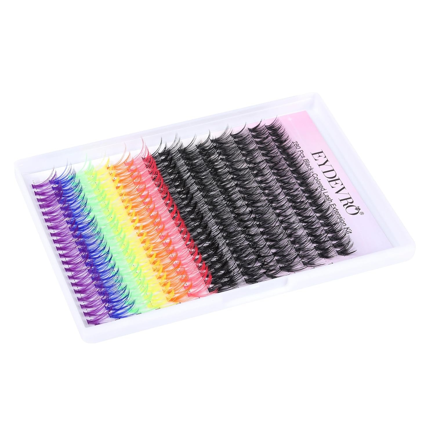 Kit de extensiones de pestañas de colores, racimos de pestañas de colores, 6 colores, arco iris, pestañas individuales con unión, sello y aplicador