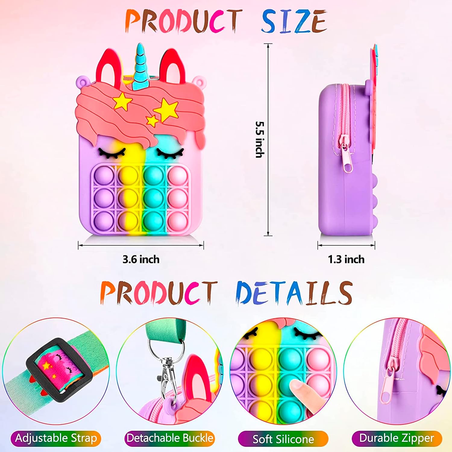 Bolso pequeño para reventar, bolso de unicornio para niñas y mujeres, bolsa de reventar burbujas con juguete de unicornio para reventar, bolsa de