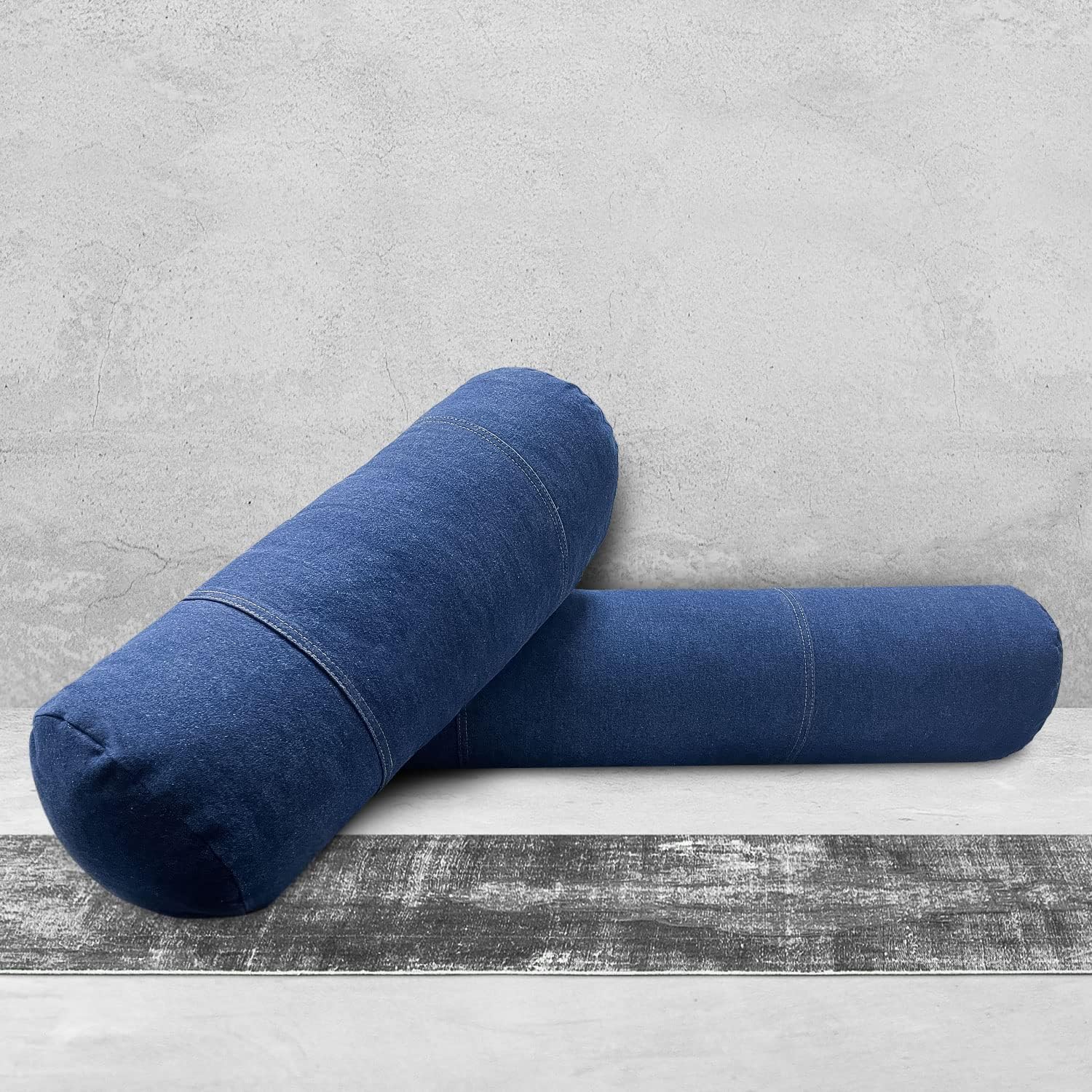 Karin Maki – Almohada redonda de mezclilla para espalda baja, rodillas y cuello, almohada cilíndrica decorativa, 9 x 21 pulgadas, azul