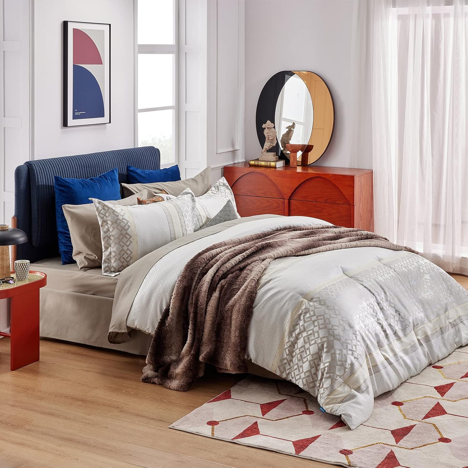 Bedsure Juego de cama tamaño King en una bolsa  Juego de ropa de cama de 8 piezas estilo hotel, tamaño King, con textura suave y suave, juego de
