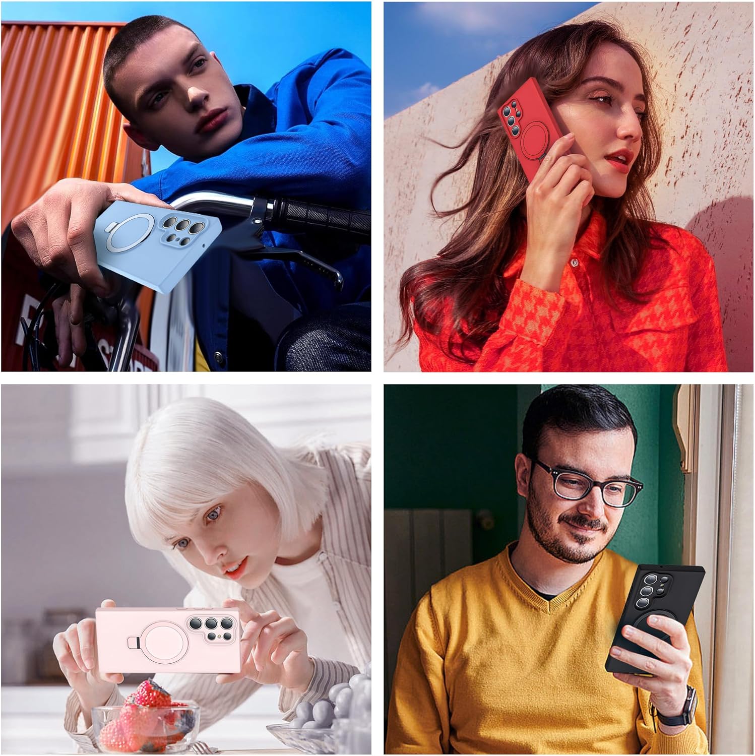Funda para Samsung Galaxy S23 Ultra con soporte de anillo magnético de silicona de 6.8 pulgadas para mujeres y hombres compatible con MagSafe