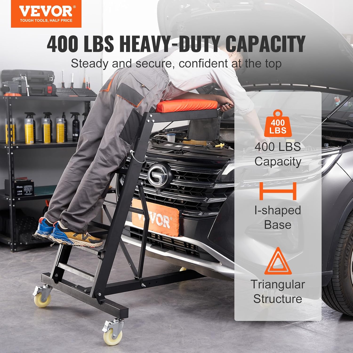 VEVOR Enredadera automotriz superior, con altura ajustable de 49.6 a 75.6 pulgadas, capacidad de 400 libras, 4 ruedas giratorias, enredadera