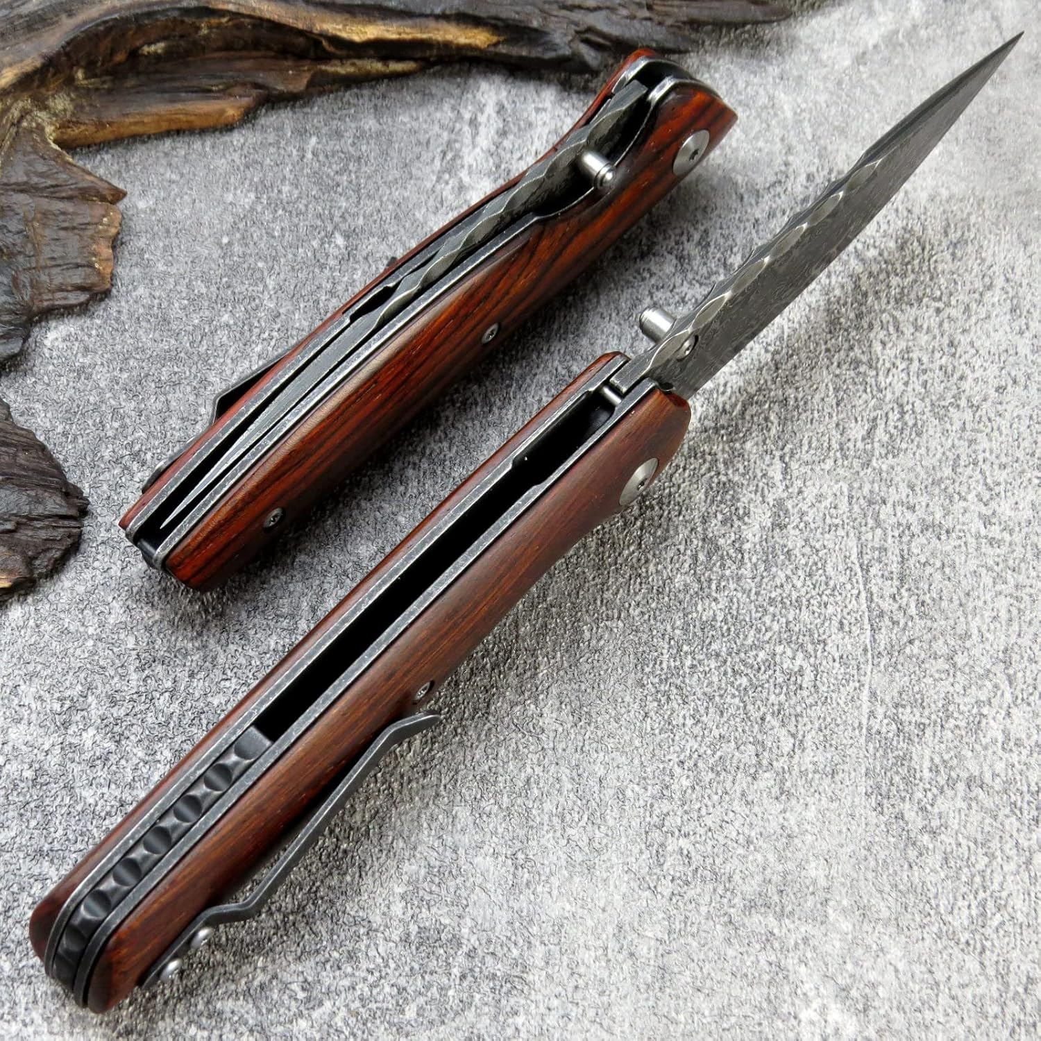 Sitivien ST240 EDC Cuchillo plegable de acero Damasco con mango Dalbergia, bloqueo de hoja de núcleo VG10 y clip para cinturón, cuchillo de