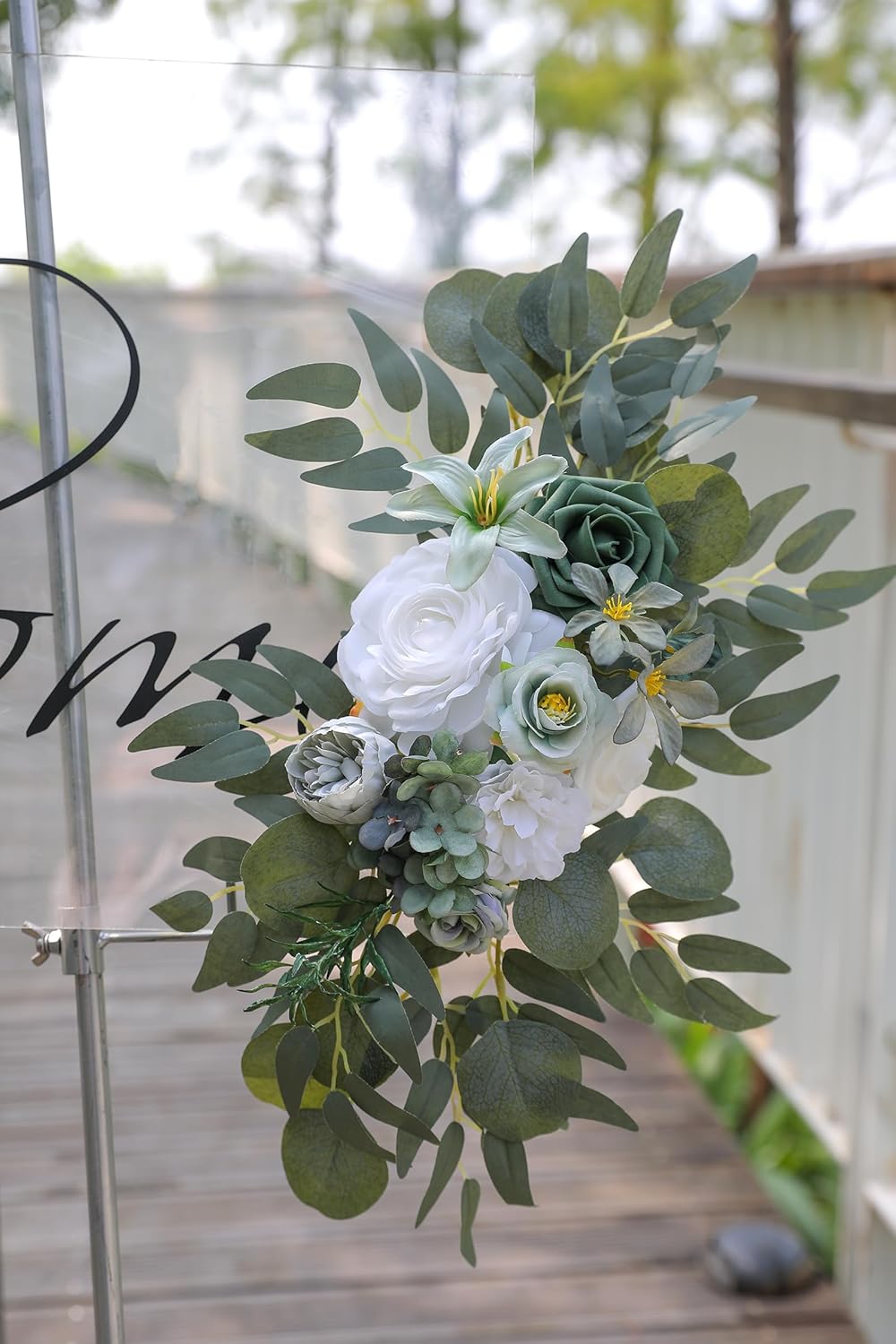 GAATEEK Juego de 2 guirnaldas de flores de arco sintético para bodas, decoraciones florales y letreros de ceremonia de recepción de boda (blanco y