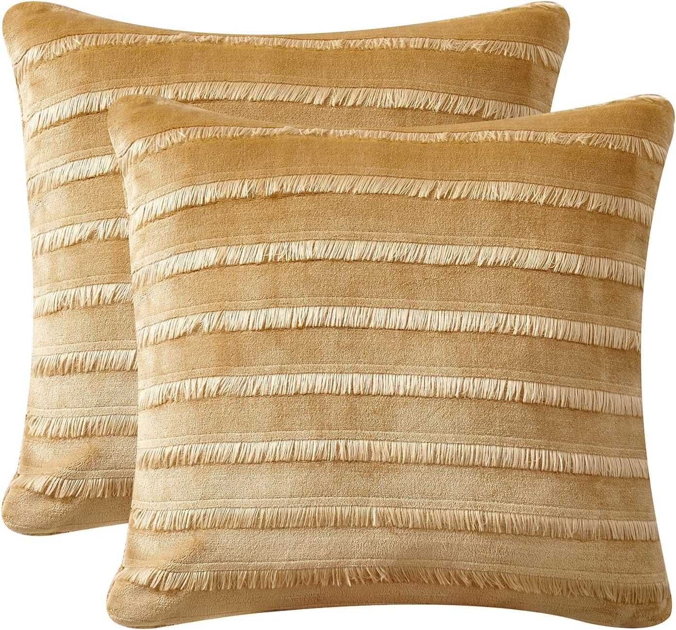 Juego de 2 fundas de almohada bohemias de franela a rayas suaves de felpa sintética, cuadradas, decorativas, para sofá, sala de estar, 18 x 18