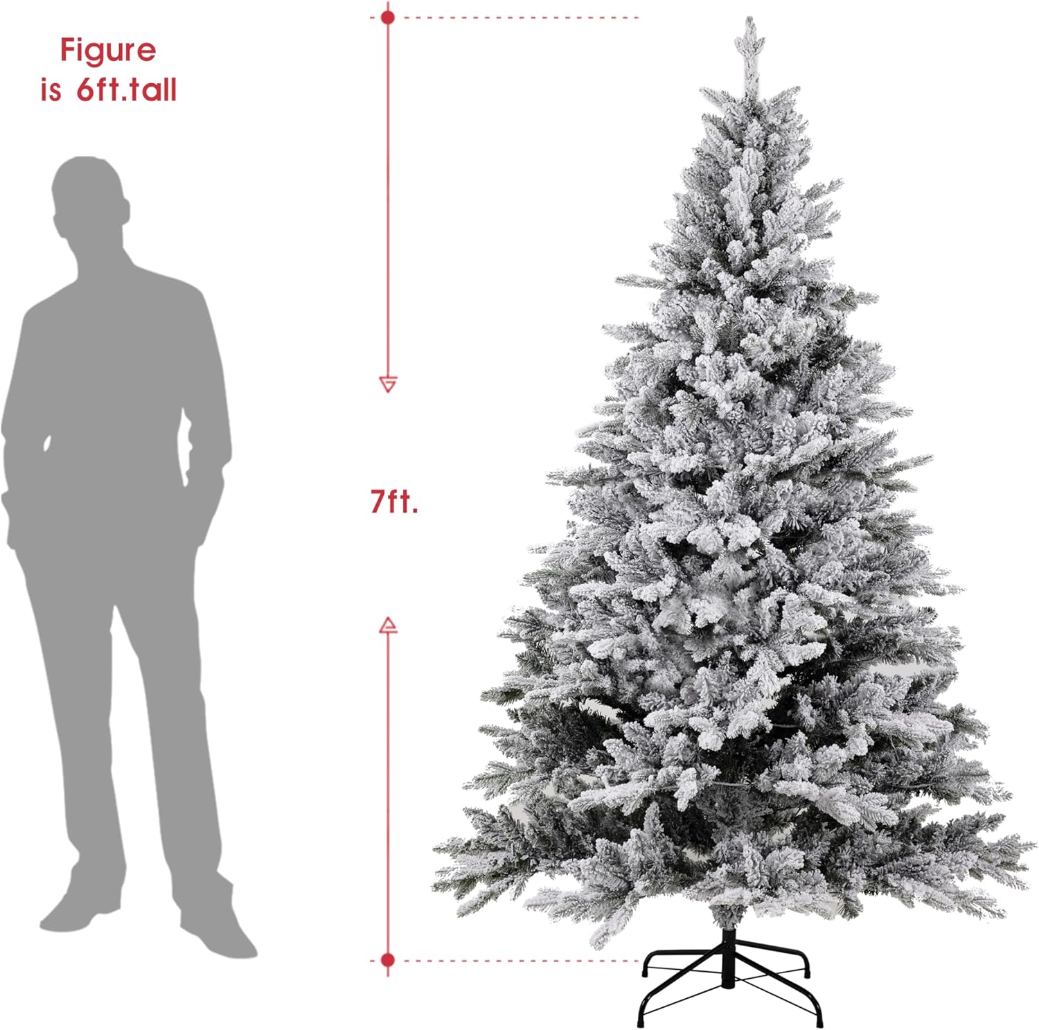 Árbol de Navidad flocado preiluminado de 7 pies con luces blancas cálidas, árbol de Navidad lleno de nieve con 1326 puntas de rama, 400 luces