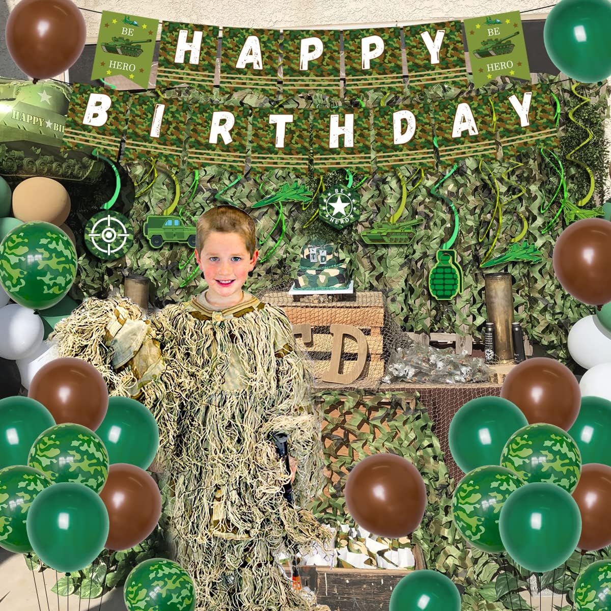 Decoraciones de camuflaje para fiesta de cumpleaños, soldado del ejército, suministros de fiesta militar, globos de camuflaje verde, pancarta de