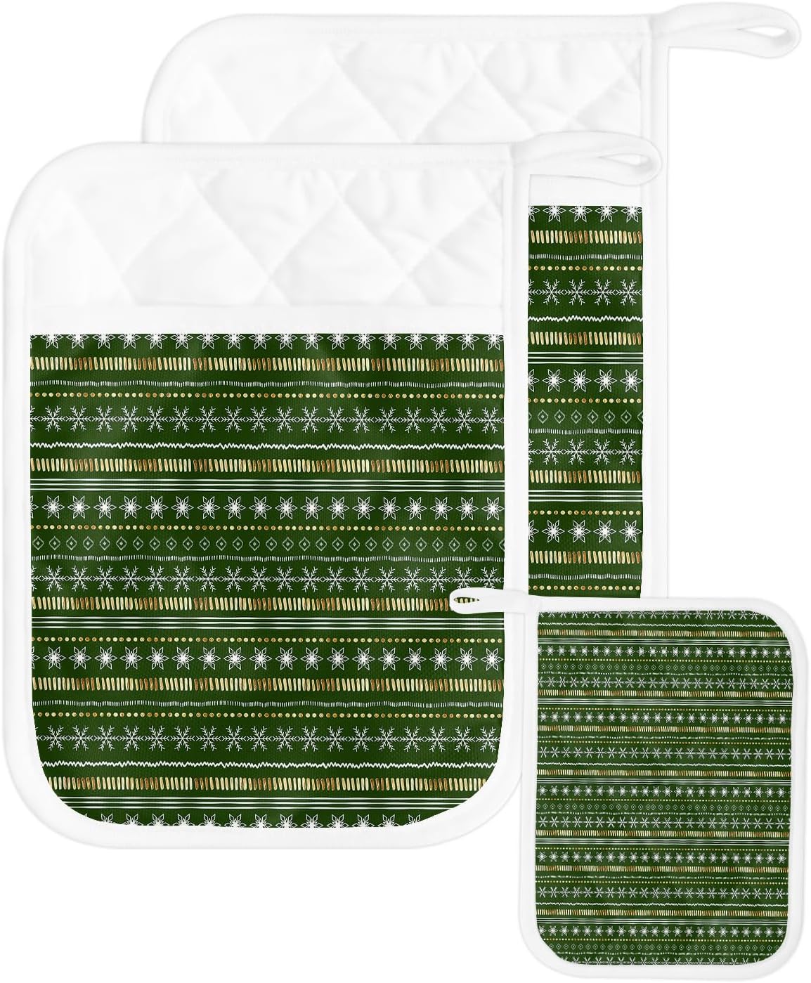 Juego de 2 agarraderas verdes de Navidad para cocina, antideslizantes y aislantes de calor, juego de agarraderas de tela de toalla con bolsillo,
