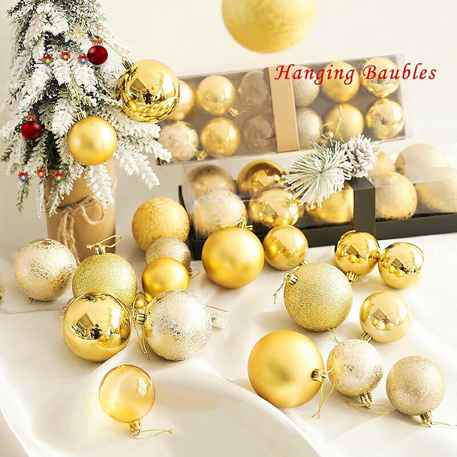24 adornos para árbol de Navidad, mini bolas de Navidad, pequeñas bolas de plástico inastillables para vacaciones, bodas, fiestas, decoración