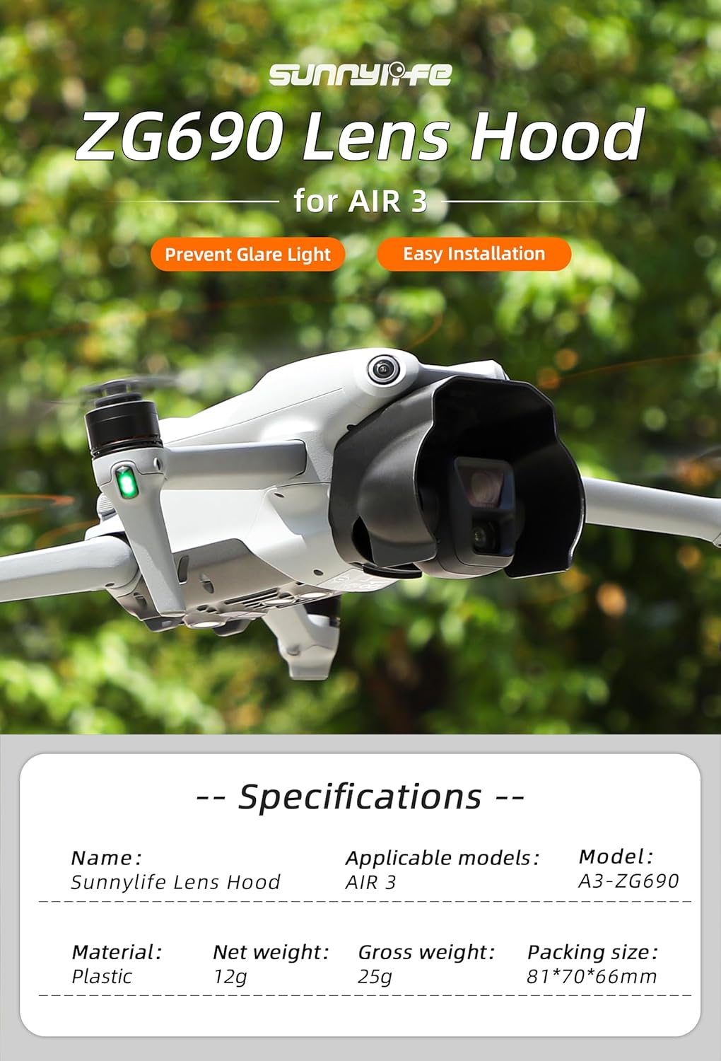 Protector de la lente para DJI AIR 3 parasol antirreflejo de la cubierta solar Accesorios Cámara Len protector de la capilla del cardán cubierta