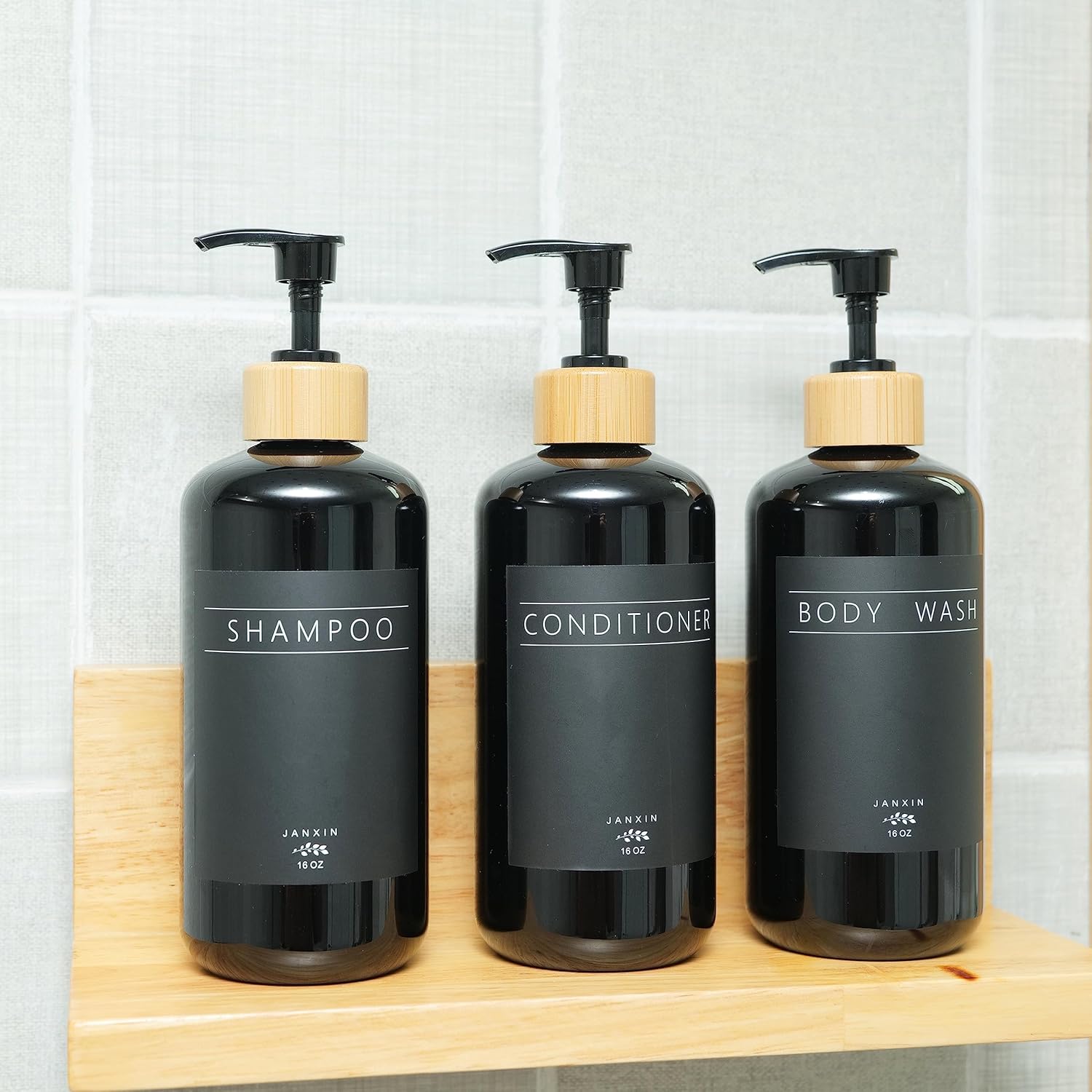 Juego de 3 dispensadores de champú y acondicionador, moderno y recargable de 16 onzas, botellas de champú y acondicionador con bomba, elegante