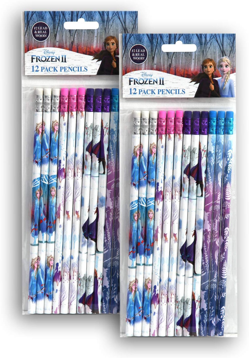 Disney Frozen 2 – Lápiz de madera – 2 paquetes de 12 lápices, 2 minas y madera auténtica, con licencia