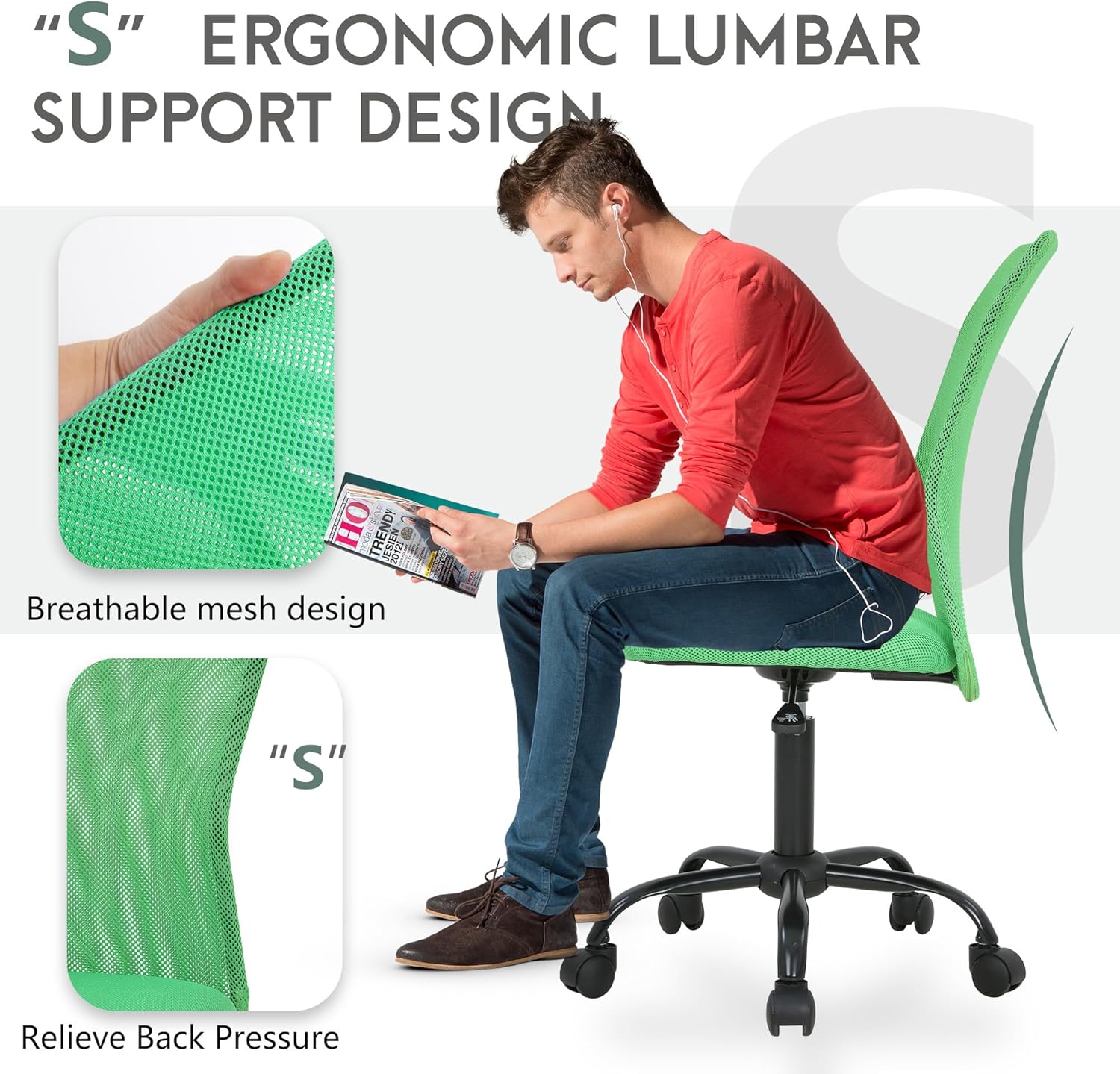 PayLessHere Silla de oficina, silla de escritorio, silla ergonómica de malla para computadora, soporte para espalda, moderno, ejecutivo, respaldo
