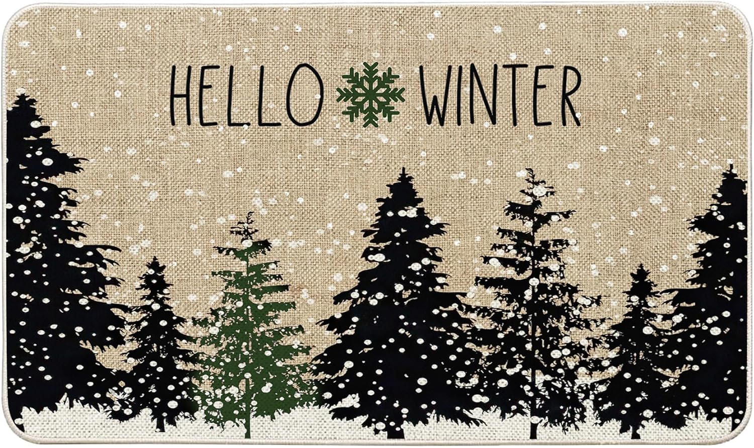 Tapete de árbol negro de Navidad, tapete para puerta de invierno, bosque frío, copos de nieve, tapete delantero de bajo perfil, tapete de Navidad