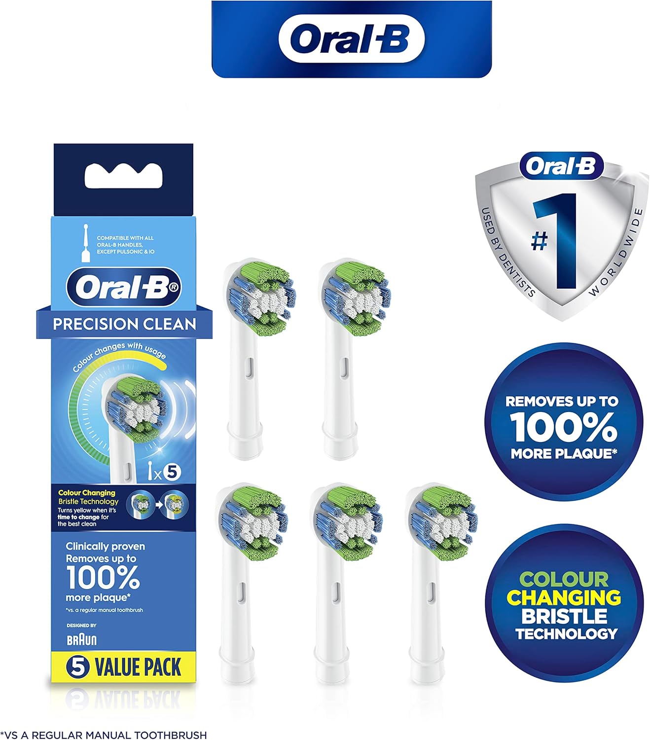 Braun Oral-B Precision Clean Cabezales de cepillo de dientes (paquete de 5, servido en todos los cepillos giratorios Oral-B