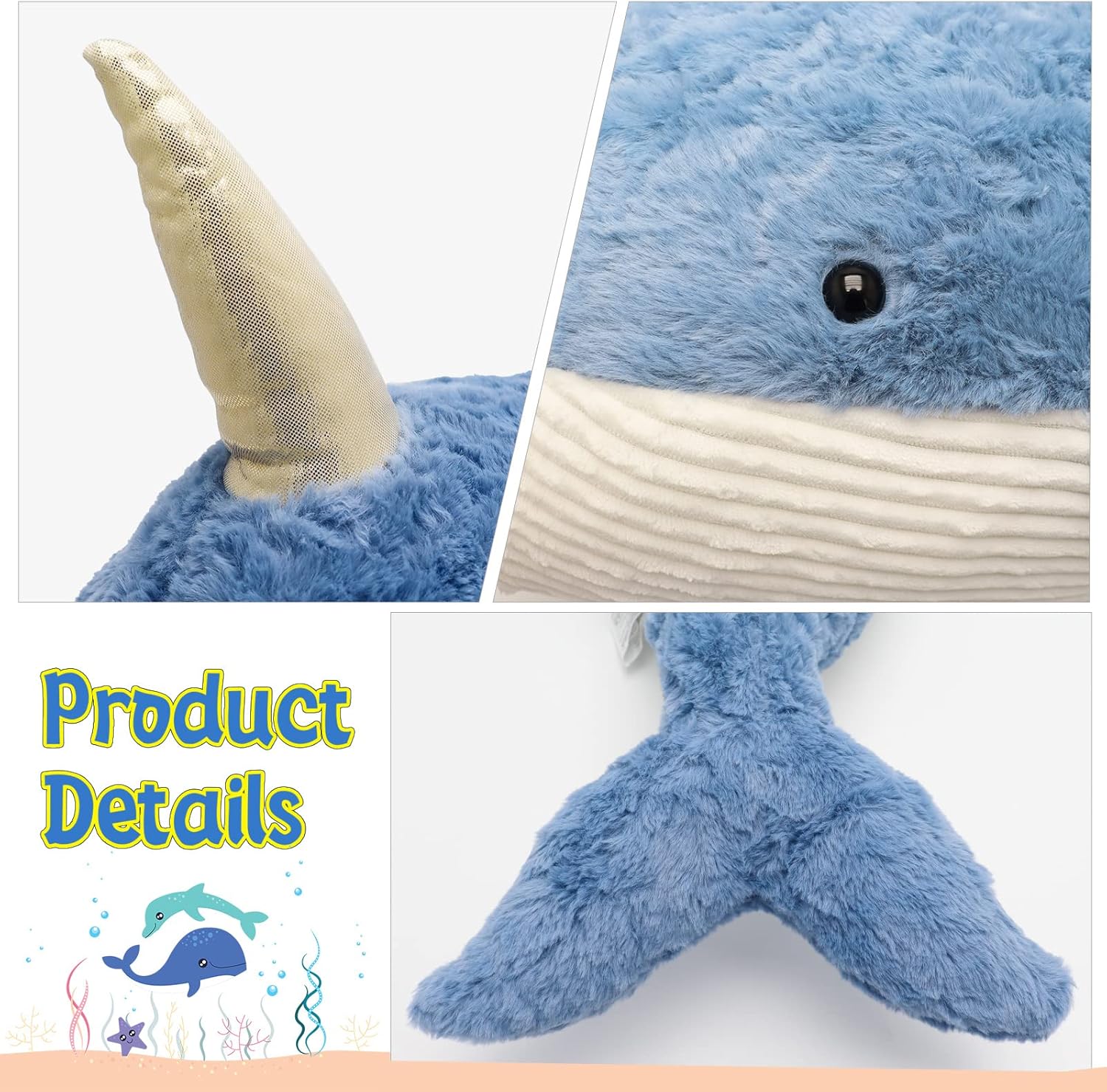 Lopbraa Ballenas de tiburón – Animal de peluche de ballena de peluche, regalo para niños, familia, cumpleaños, Navidad (ballena, 35.5 pulgadas)