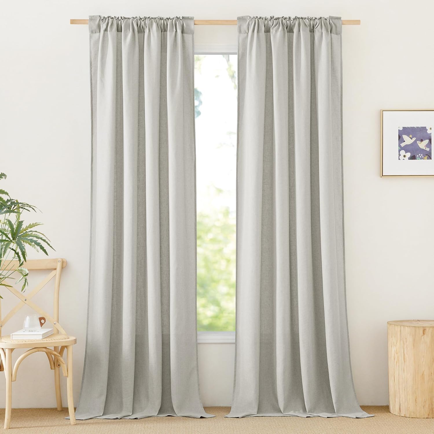 StangH Cortinas semitraslúcidas de lino de 96 pulgadas de largo, con pestaña trasera, filtro de luz, cortinas de lino para ventana de niños y niños,
